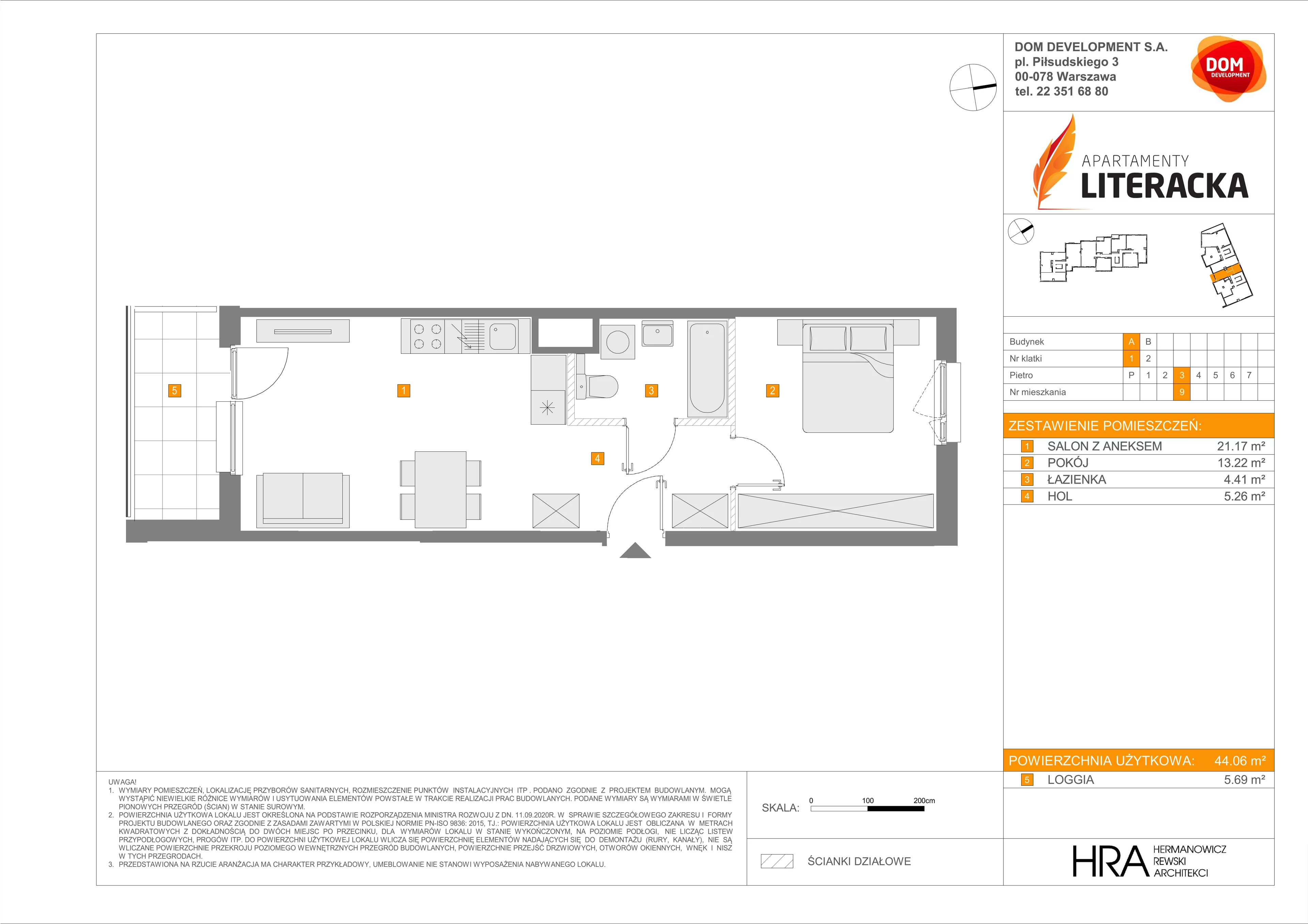 Mieszkanie 44,06 m², piętro 3, oferta nr A/9, Apartamenty Literacka, Warszawa, Bielany, Piaski, ul. Literacka