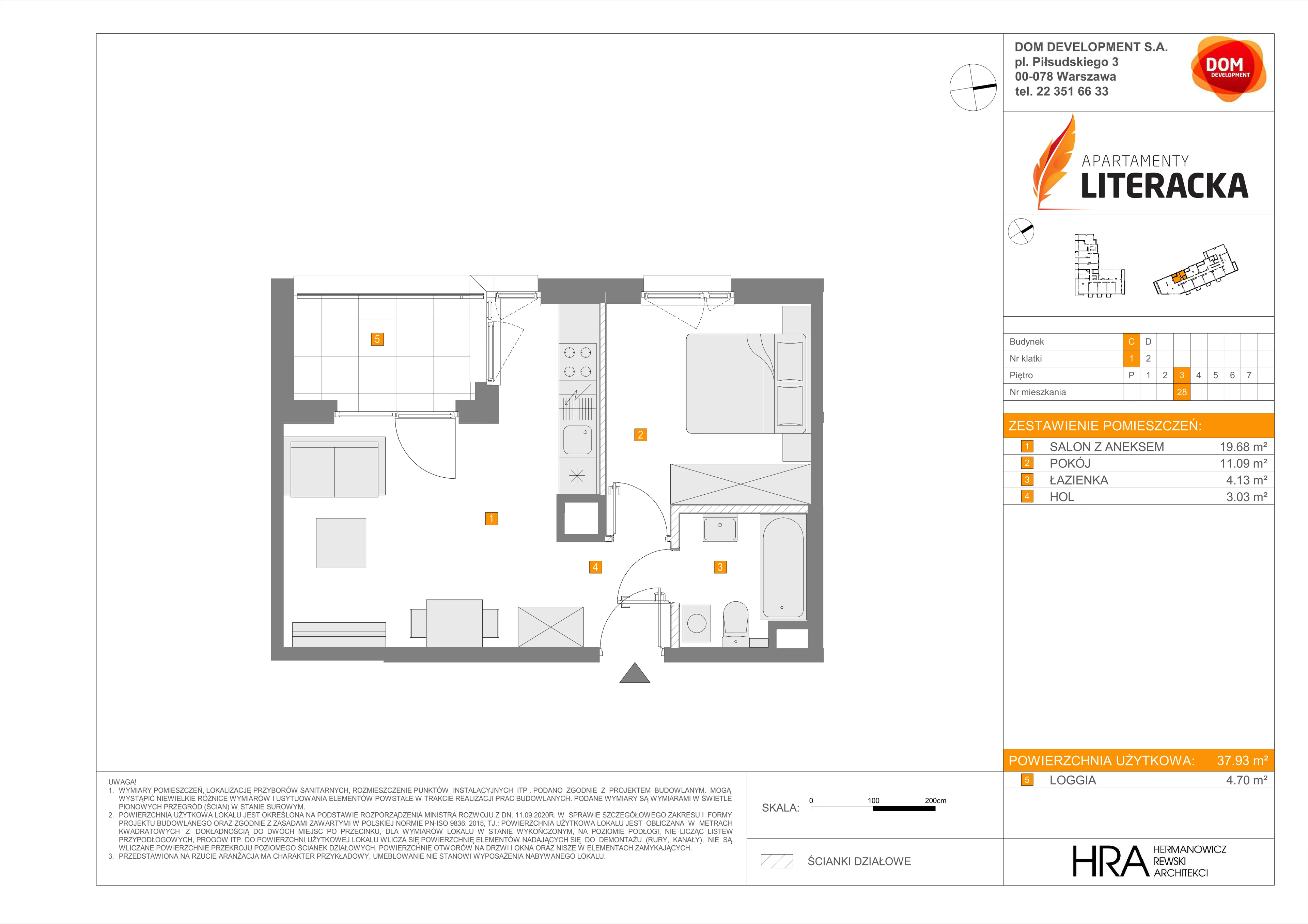 2 pokoje, mieszkanie 37,93 m², piętro 3, oferta nr C/28, Apartamenty Literacka 2, Warszawa, Bielany, Piaski, ul. Literacka