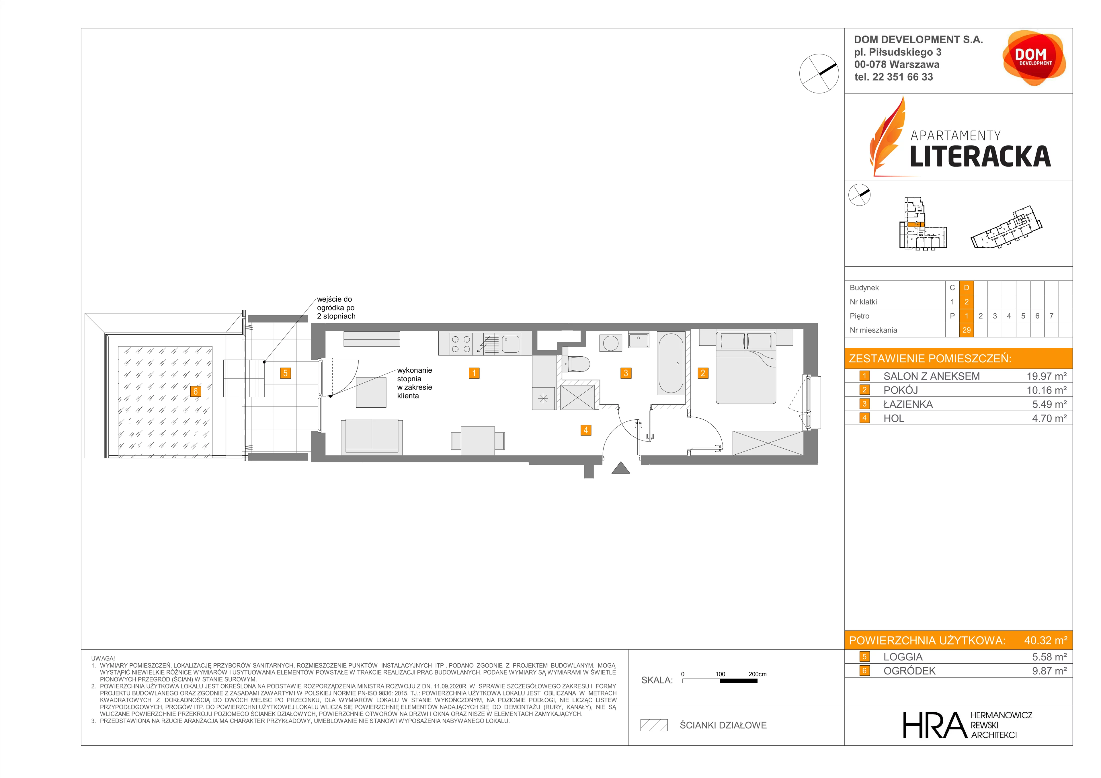 2 pokoje, mieszkanie 40,32 m², piętro 1, oferta nr D/29, Apartamenty Literacka 2, Warszawa, Bielany, Piaski, ul. Literacka