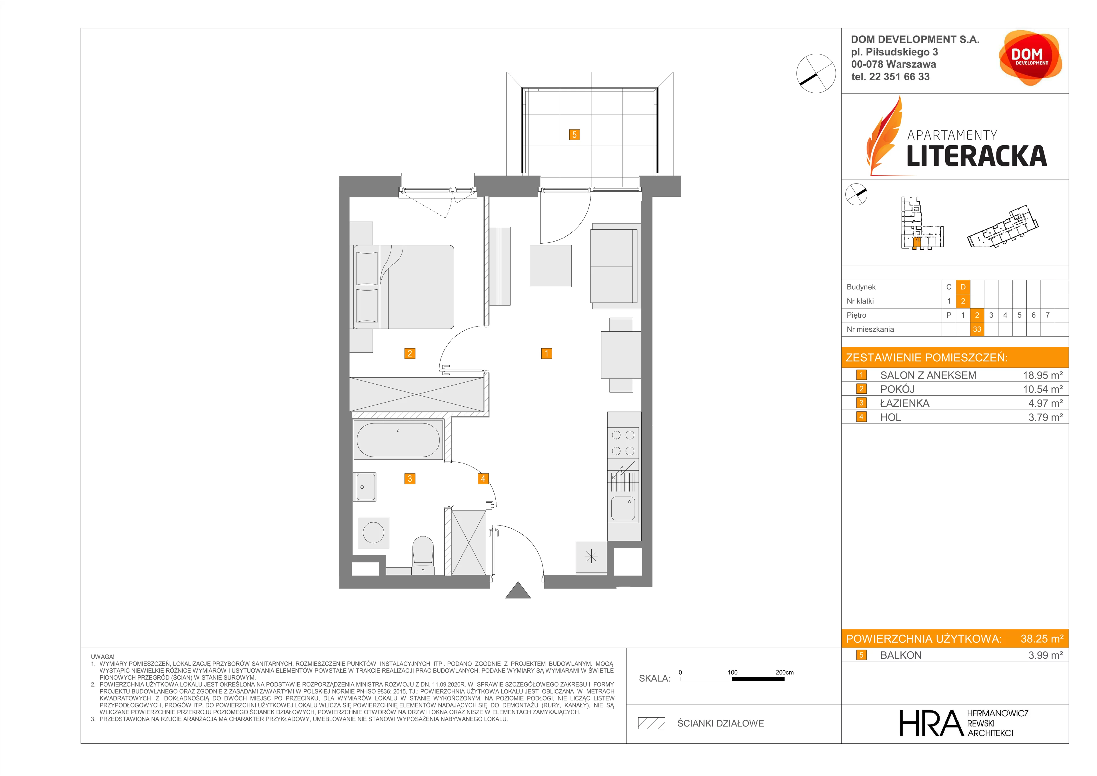2 pokoje, mieszkanie 38,25 m², piętro 2, oferta nr D/33, Apartamenty Literacka 2, Warszawa, Bielany, Piaski, ul. Literacka