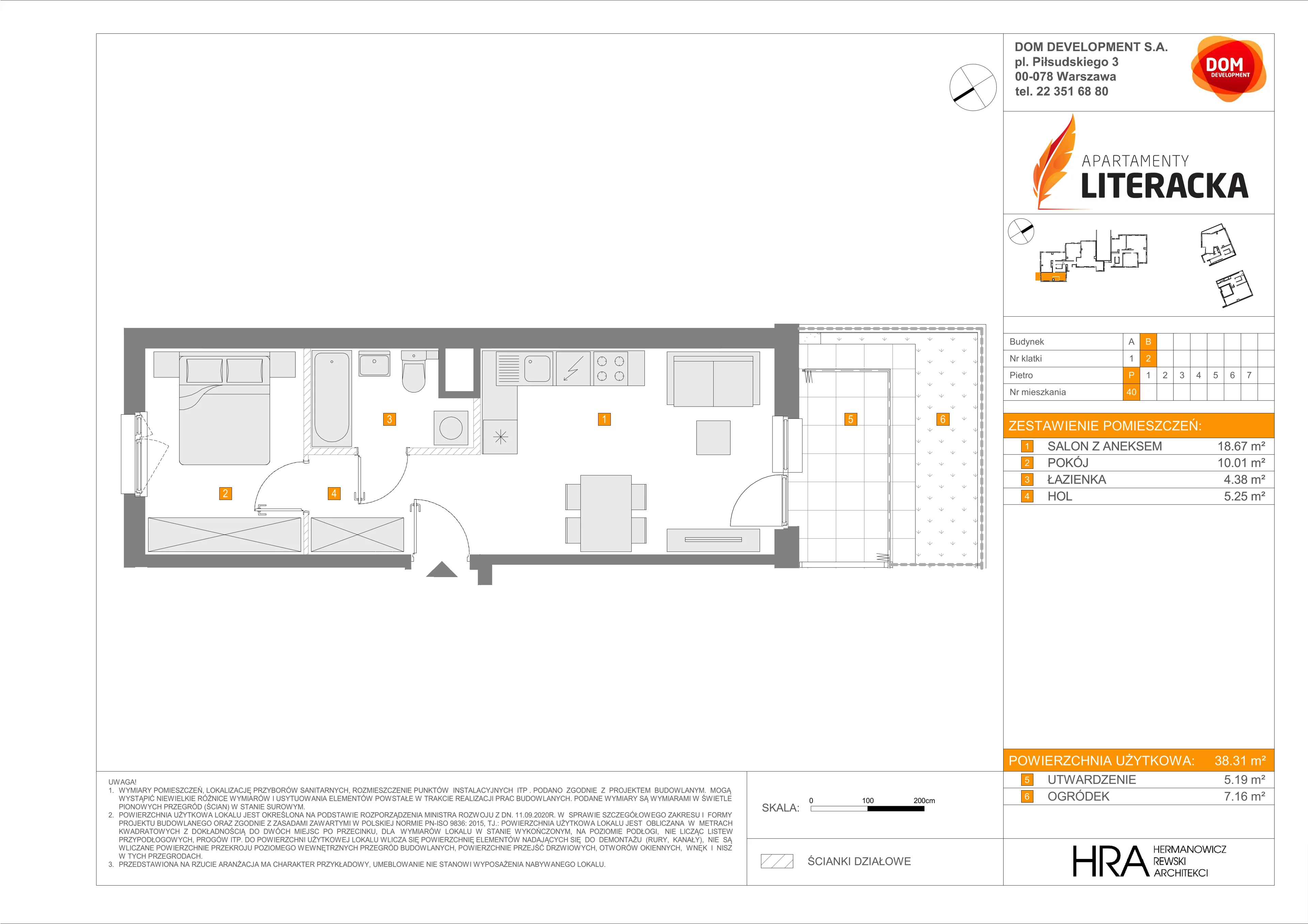 2 pokoje, mieszkanie 38,31 m², parter, oferta nr B/40, Apartamenty Literacka, Warszawa, Bielany, Piaski, ul. Literacka