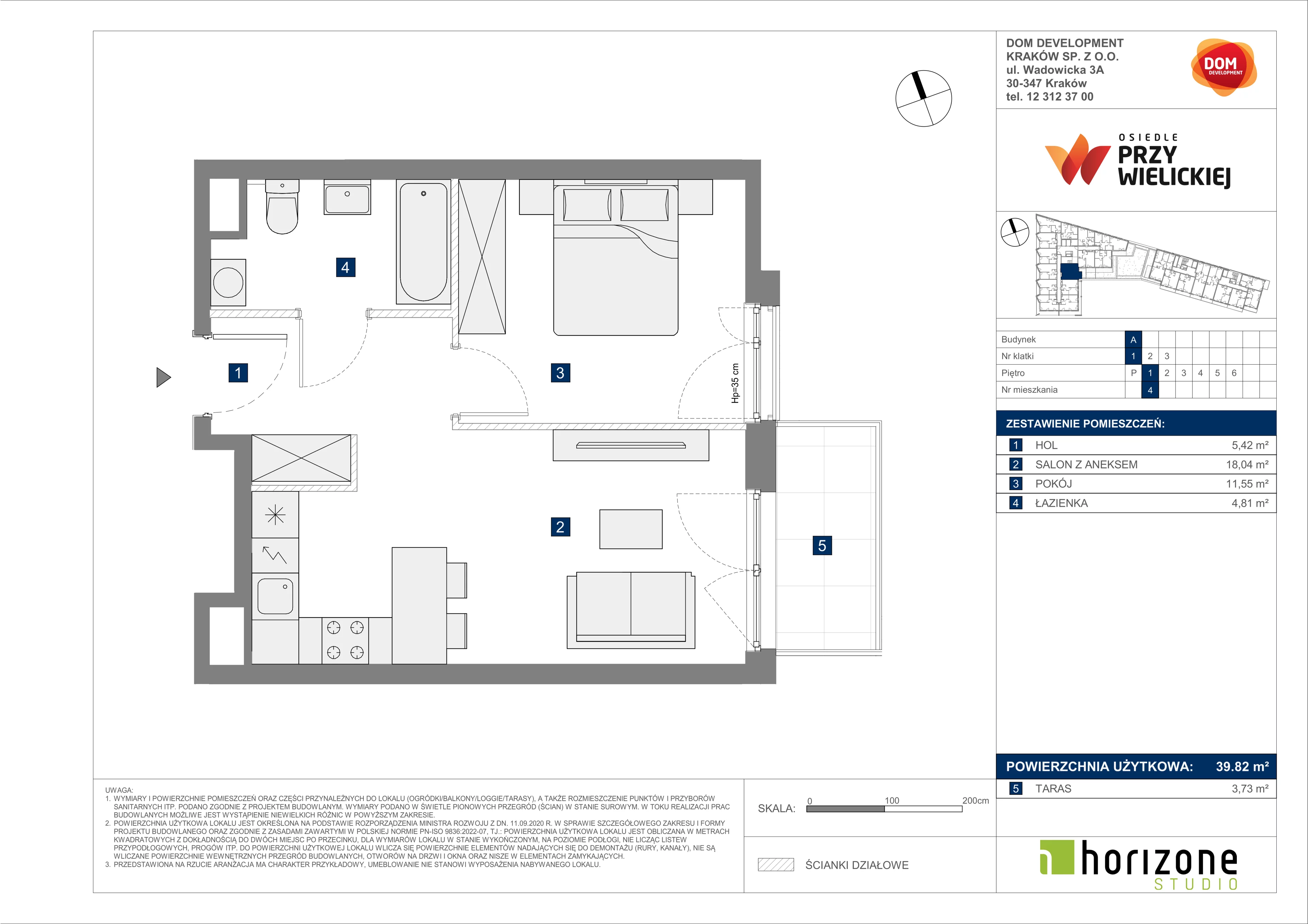 2 pokoje, mieszkanie 39,82 m², piętro 1, oferta nr A/4, Osiedle przy Wielickiej, Kraków, Bieżanów-Prokocim, ul. Marii Orwid 1