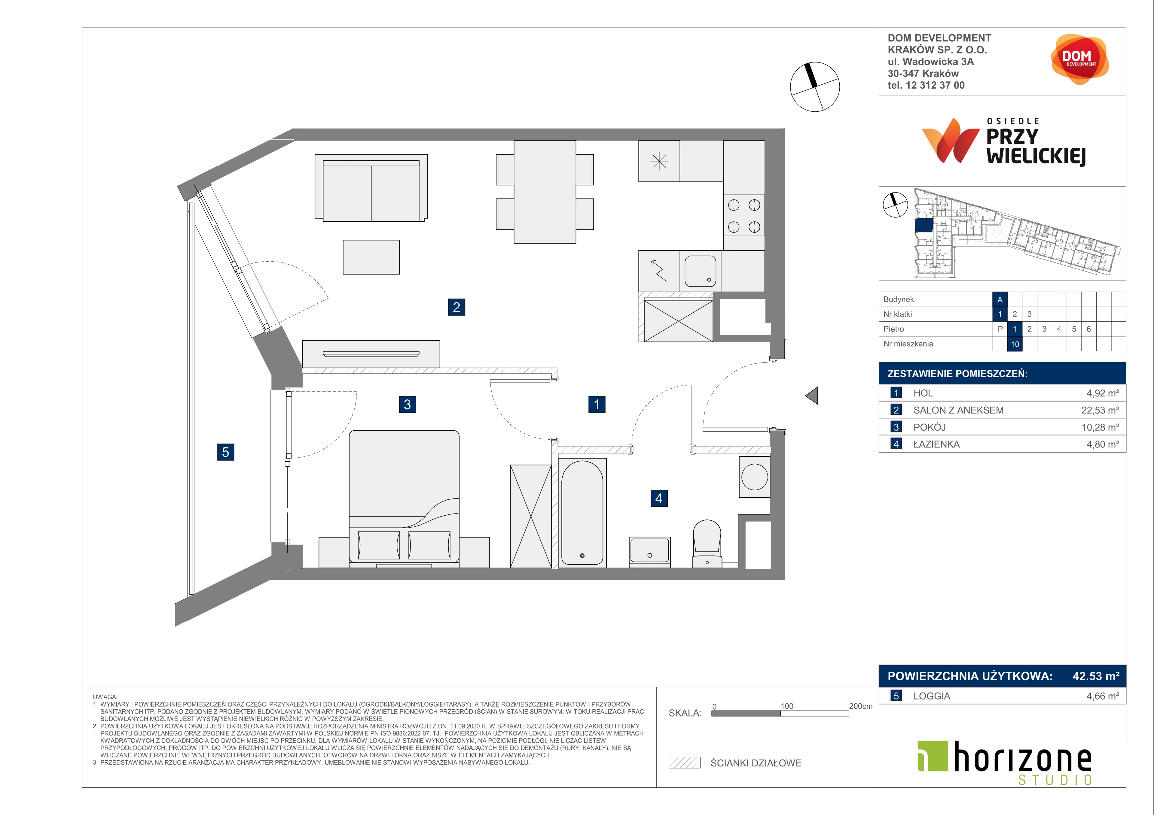 2 pokoje, mieszkanie 42,53 m², piętro 1, oferta nr A/10, Osiedle przy Wielickiej, Kraków, Bieżanów-Prokocim, ul. Marii Orwid 1