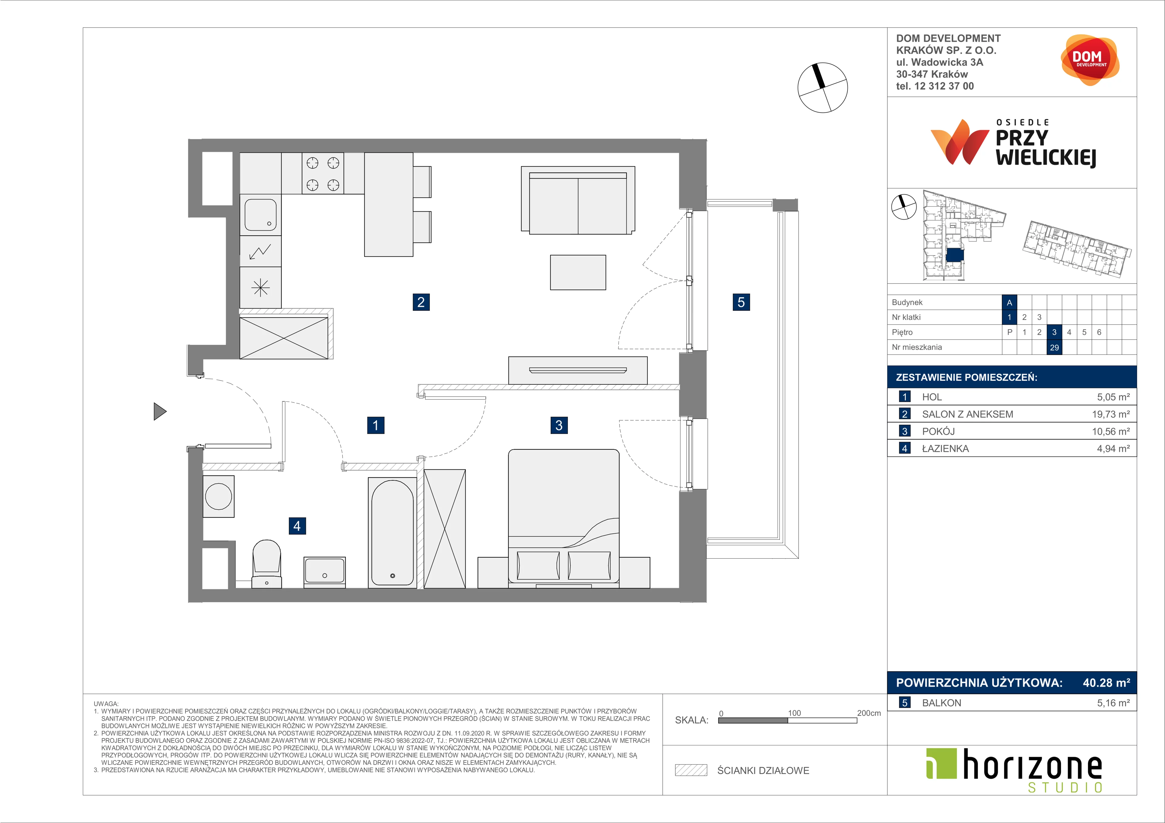 2 pokoje, mieszkanie 40,28 m², piętro 3, oferta nr A/29, Osiedle przy Wielickiej, Kraków, Bieżanów-Prokocim, ul. Marii Orwid 1