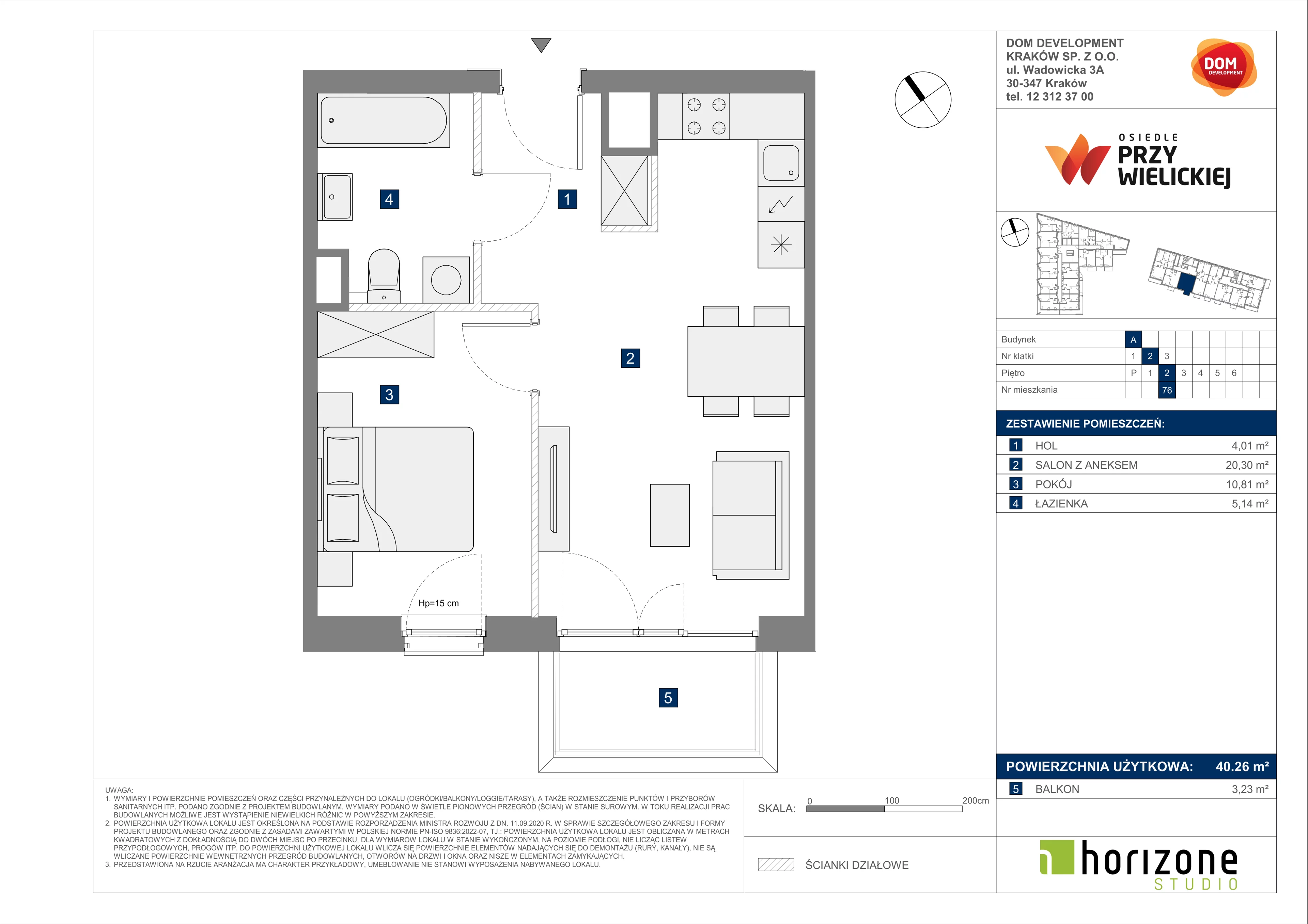 2 pokoje, mieszkanie 40,26 m², piętro 2, oferta nr A/76, Osiedle przy Wielickiej, Kraków, Bieżanów-Prokocim, ul. Marii Orwid 1