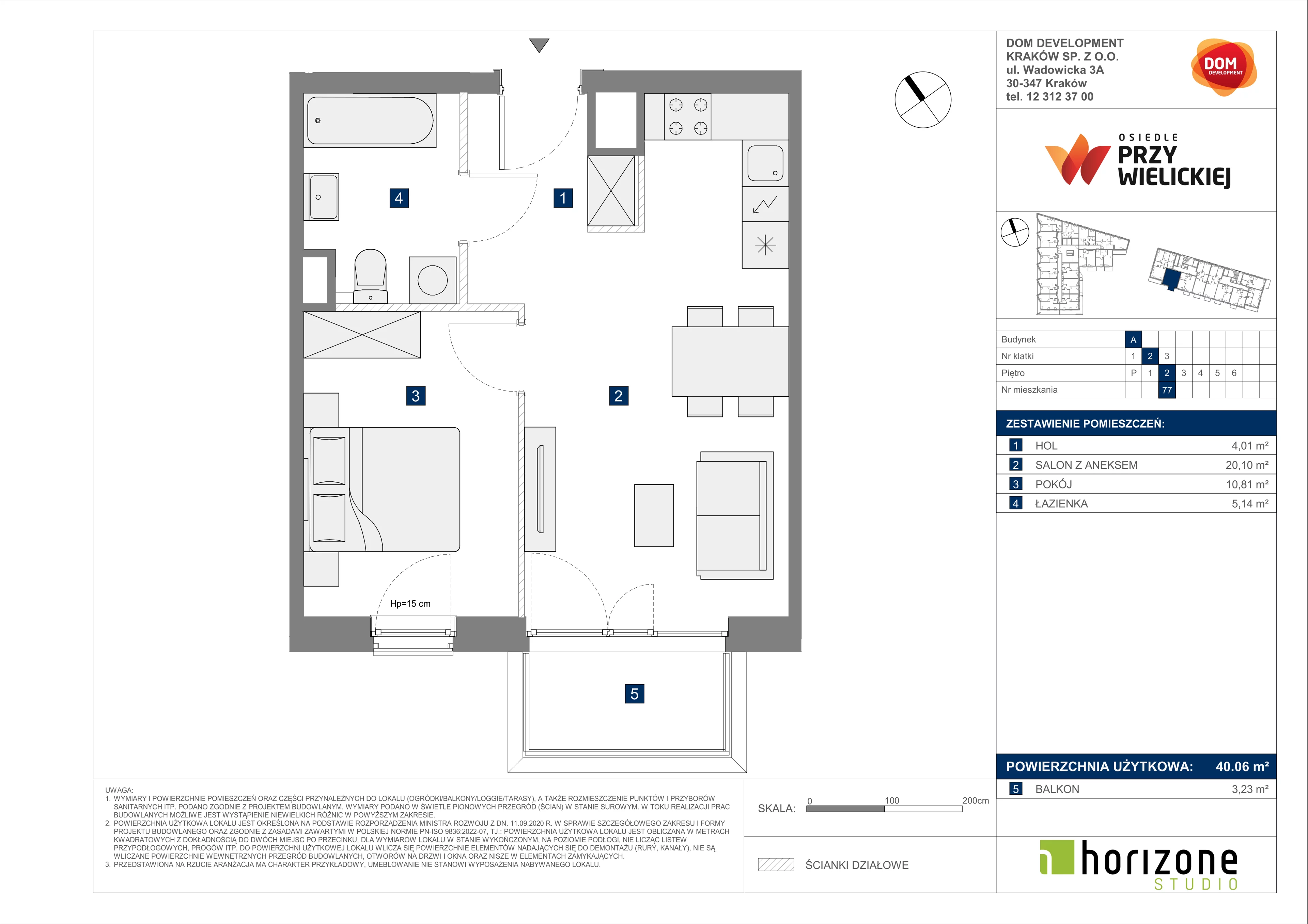 2 pokoje, mieszkanie 40,06 m², piętro 2, oferta nr A/77, Osiedle przy Wielickiej, Kraków, Bieżanów-Prokocim, ul. Marii Orwid 1
