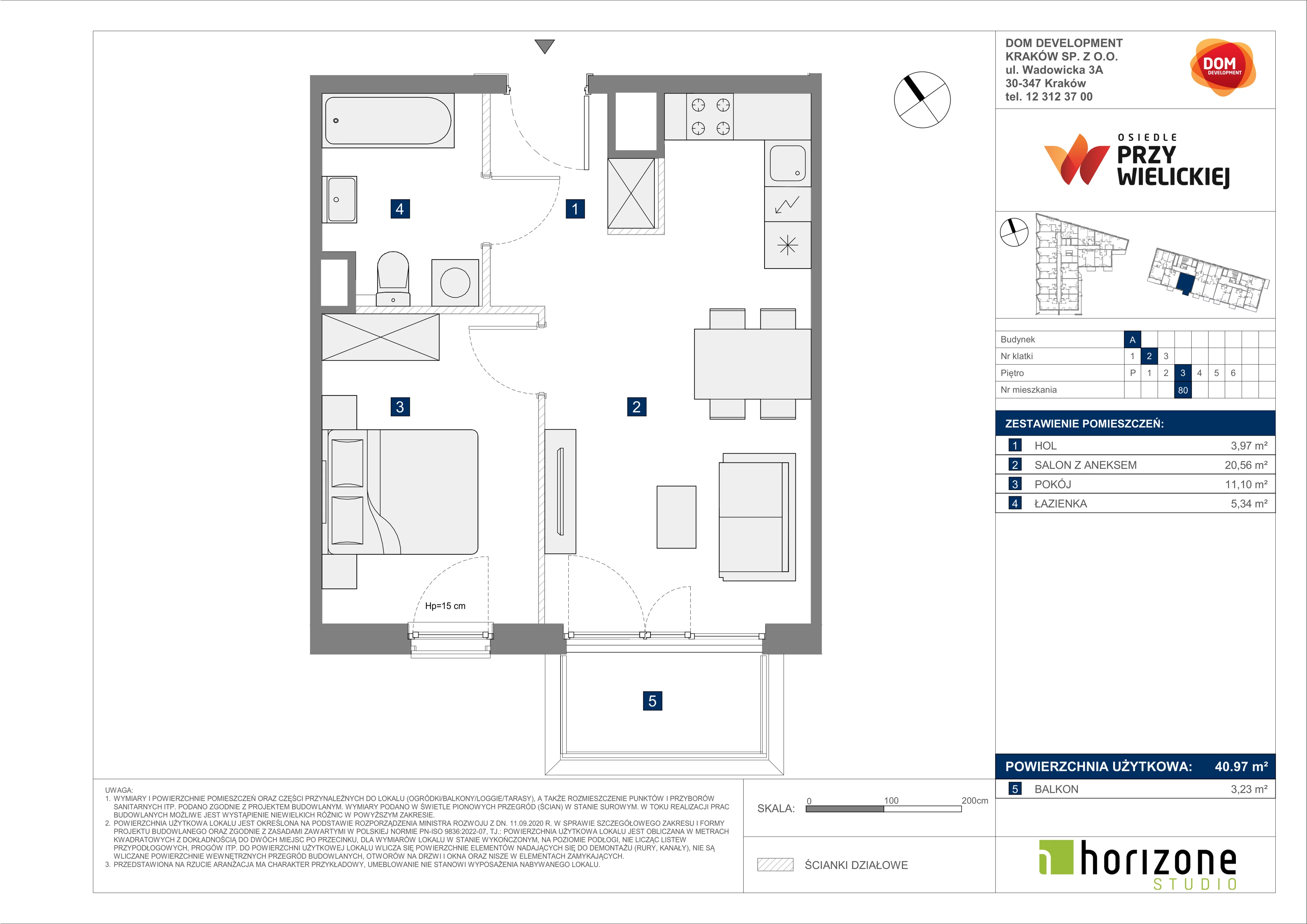 2 pokoje, mieszkanie 40,97 m², piętro 3, oferta nr A/80, Osiedle przy Wielickiej, Kraków, Bieżanów-Prokocim, ul. Marii Orwid 1