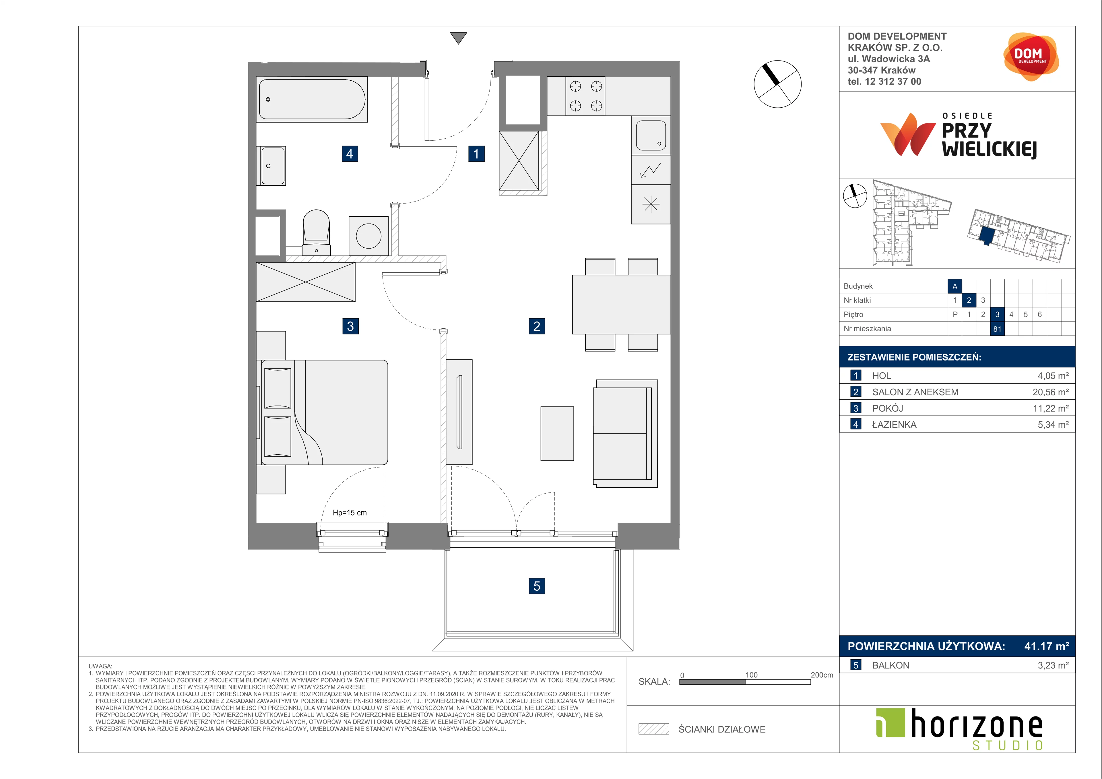 2 pokoje, mieszkanie 41,17 m², piętro 3, oferta nr A/81, Osiedle przy Wielickiej, Kraków, Bieżanów-Prokocim, ul. Marii Orwid 1