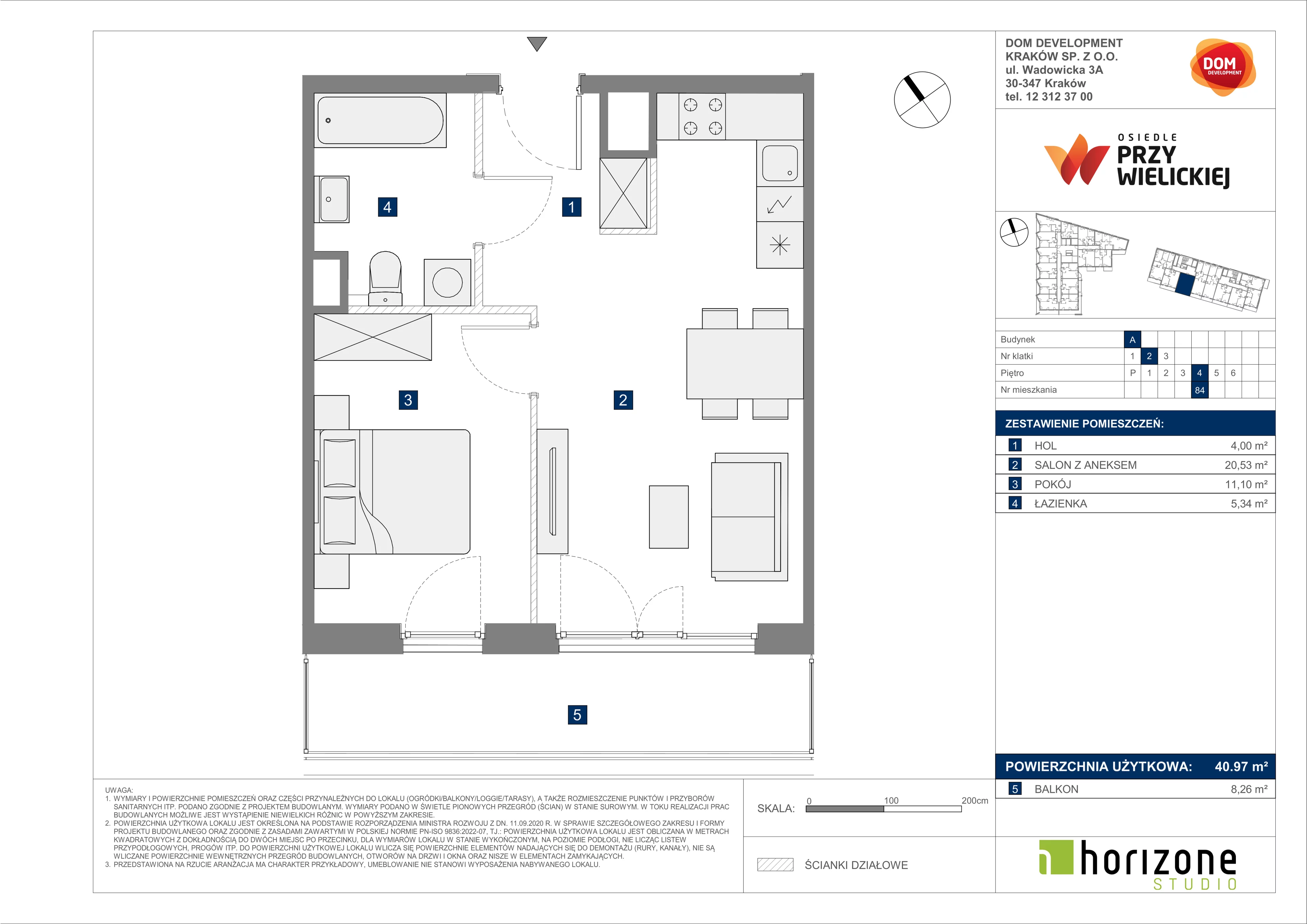 2 pokoje, mieszkanie 40,97 m², piętro 4, oferta nr A/84, Osiedle przy Wielickiej, Kraków, Bieżanów-Prokocim, ul. Marii Orwid 1