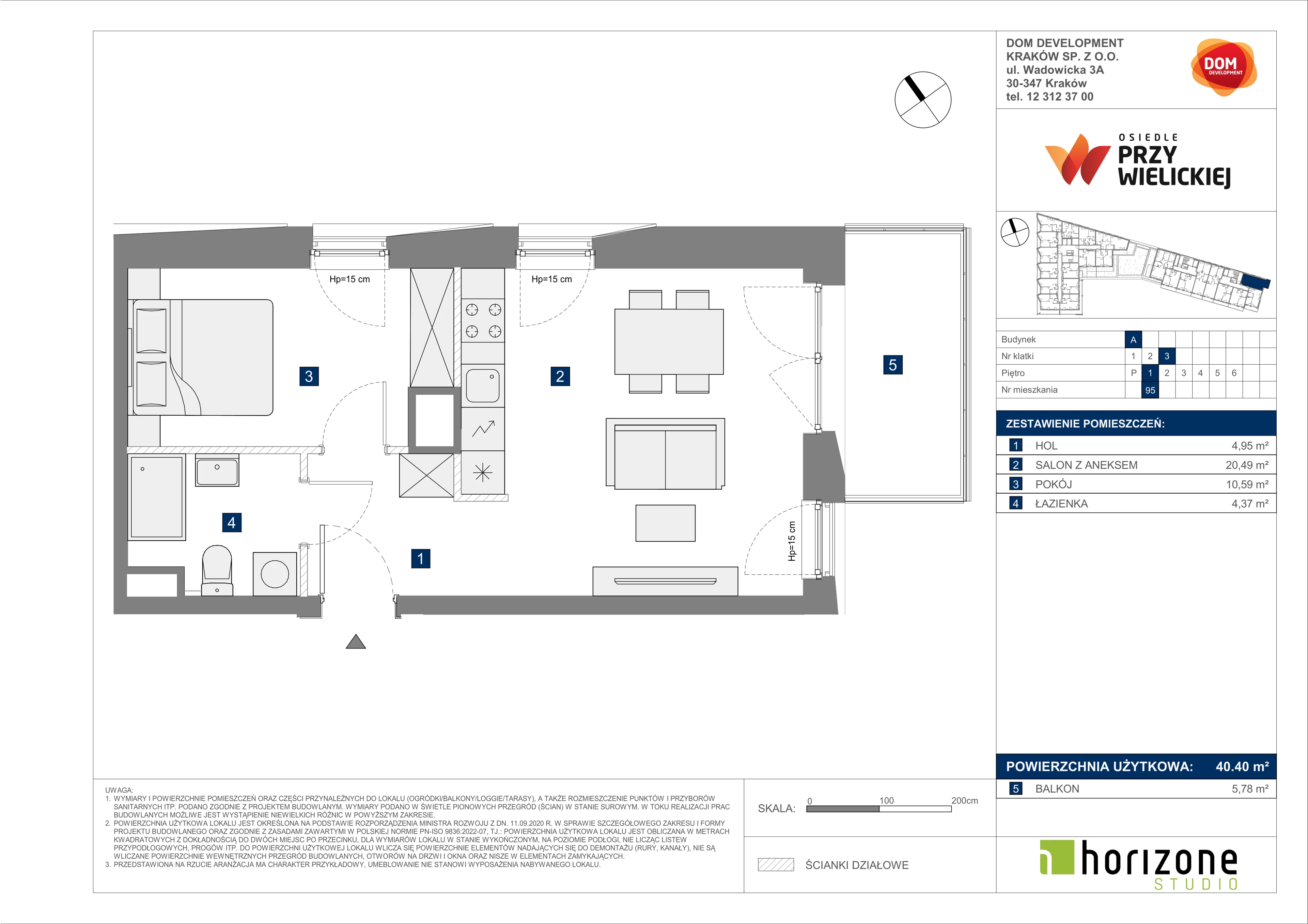 2 pokoje, mieszkanie 40,40 m², piętro 1, oferta nr A/95, Osiedle przy Wielickiej, Kraków, Bieżanów-Prokocim, ul. Marii Orwid 1