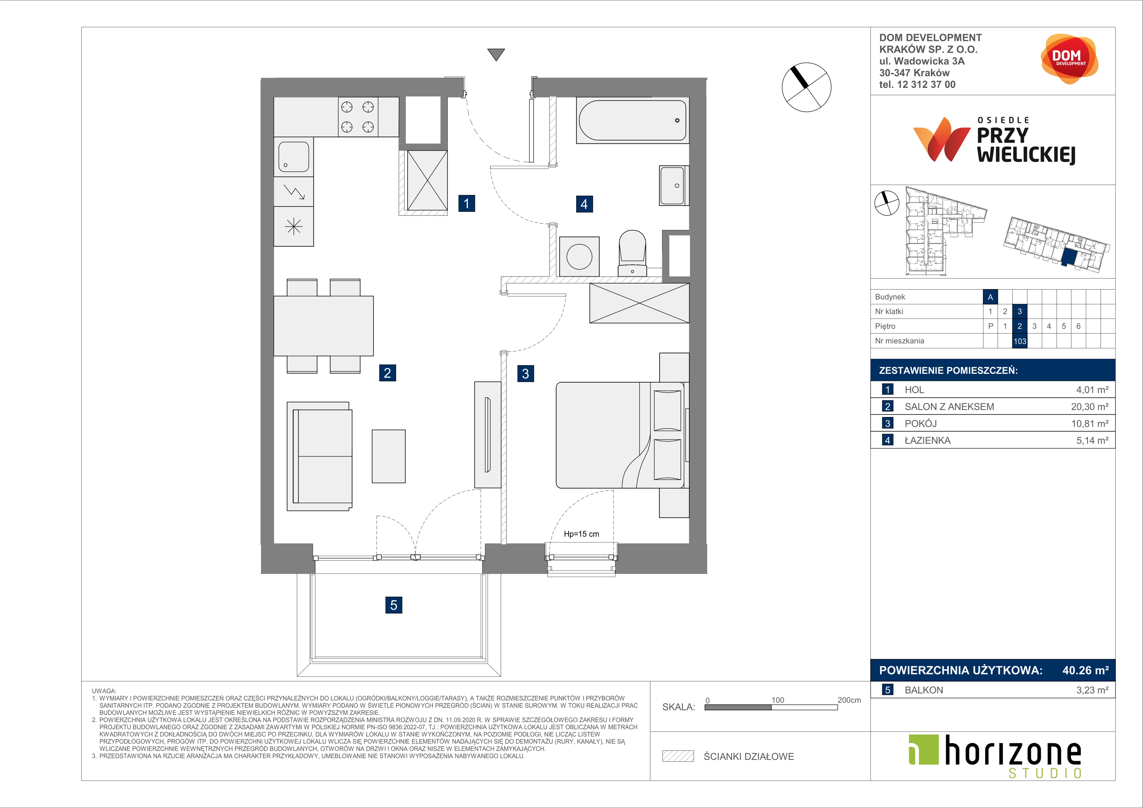 2 pokoje, mieszkanie 40,26 m², piętro 2, oferta nr A/103, Osiedle przy Wielickiej, Kraków, Bieżanów-Prokocim, ul. Marii Orwid 1