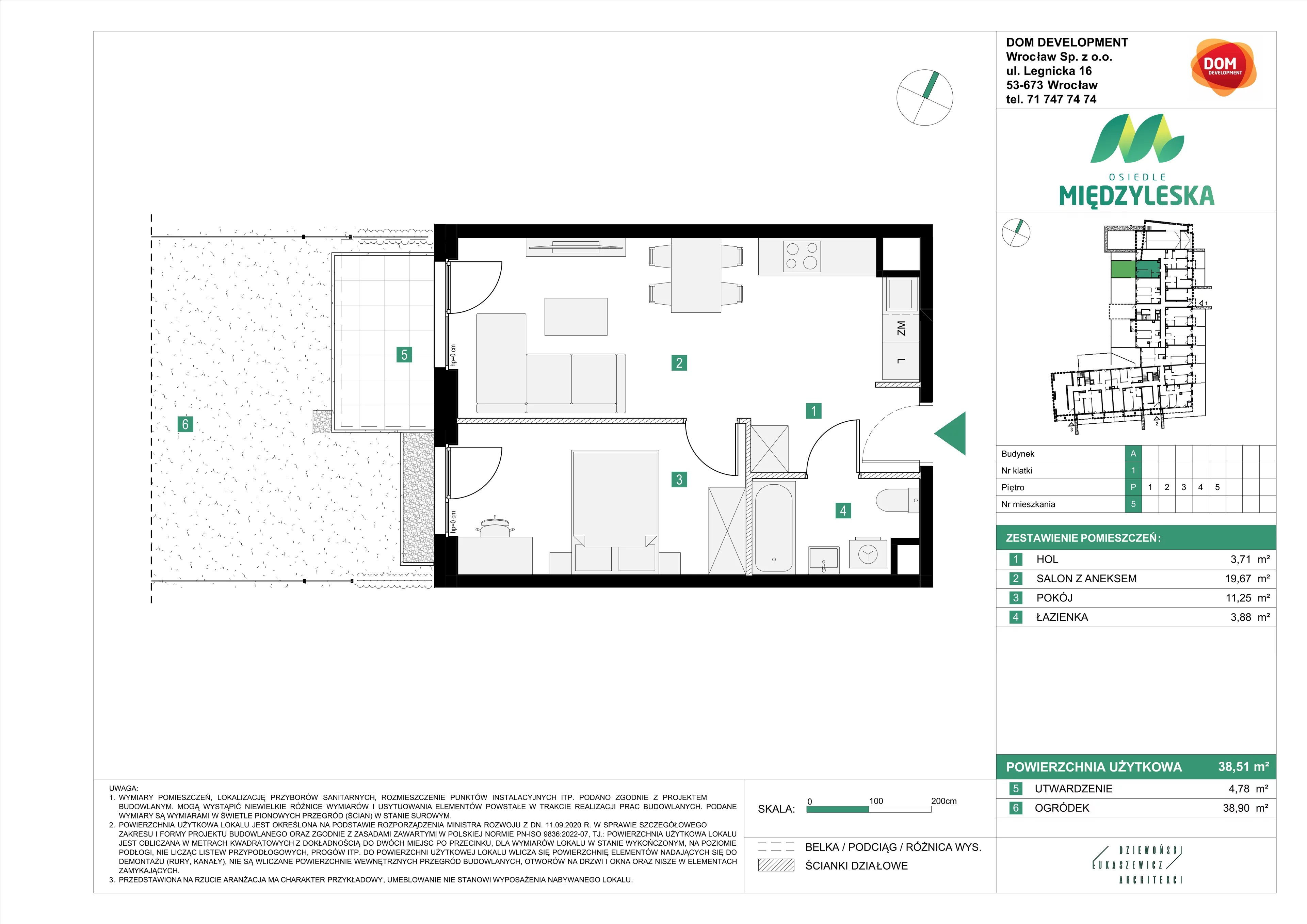 2 pokoje, mieszkanie 38,51 m², parter, oferta nr A/5, Osiedle Międzyleska, Wrocław, Tarnogaj, Krzyki, ul. Międzyleska 6b