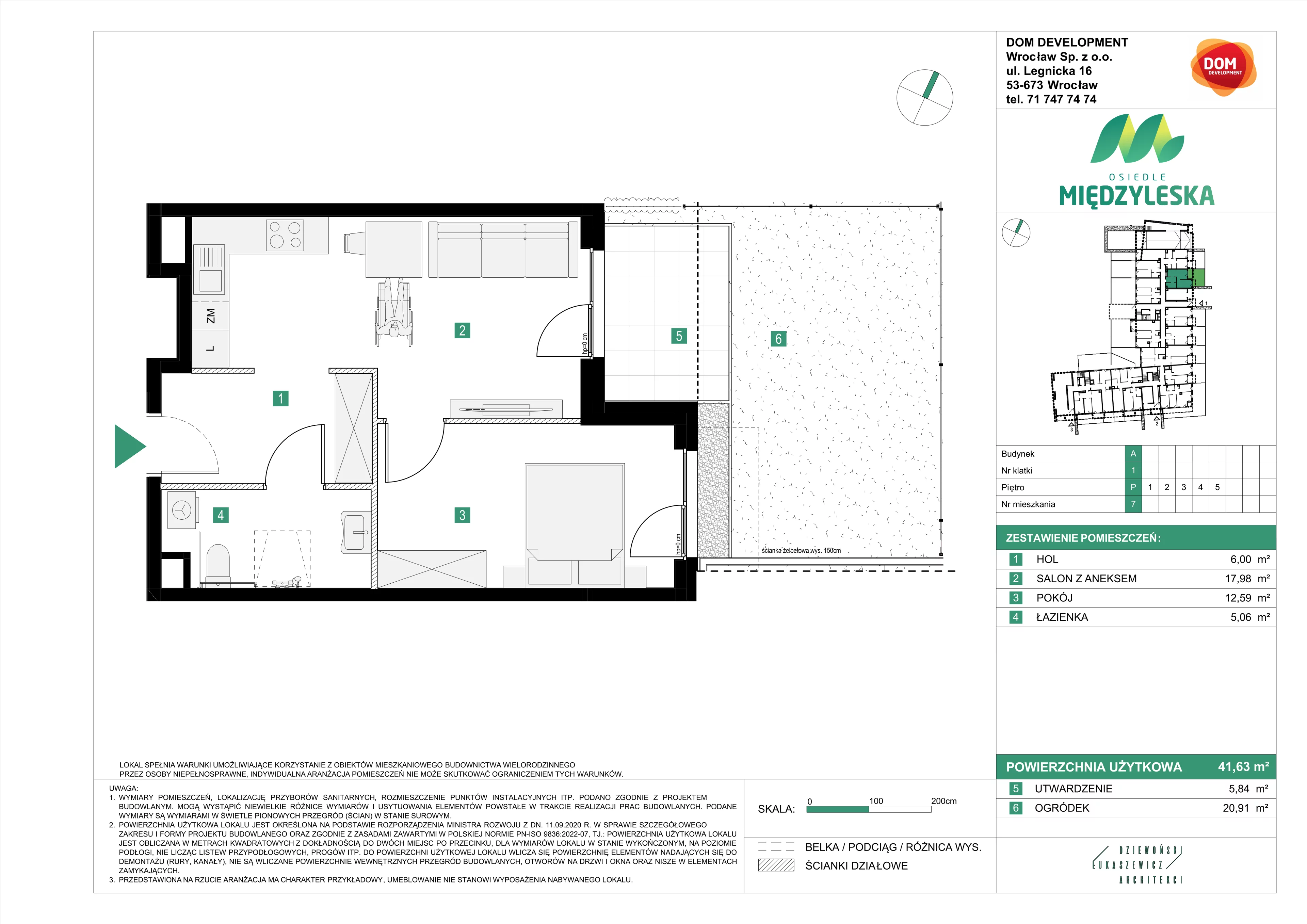 2 pokoje, mieszkanie 41,63 m², parter, oferta nr A/7, Osiedle Międzyleska, Wrocław, Tarnogaj, Krzyki, ul. Międzyleska 6b