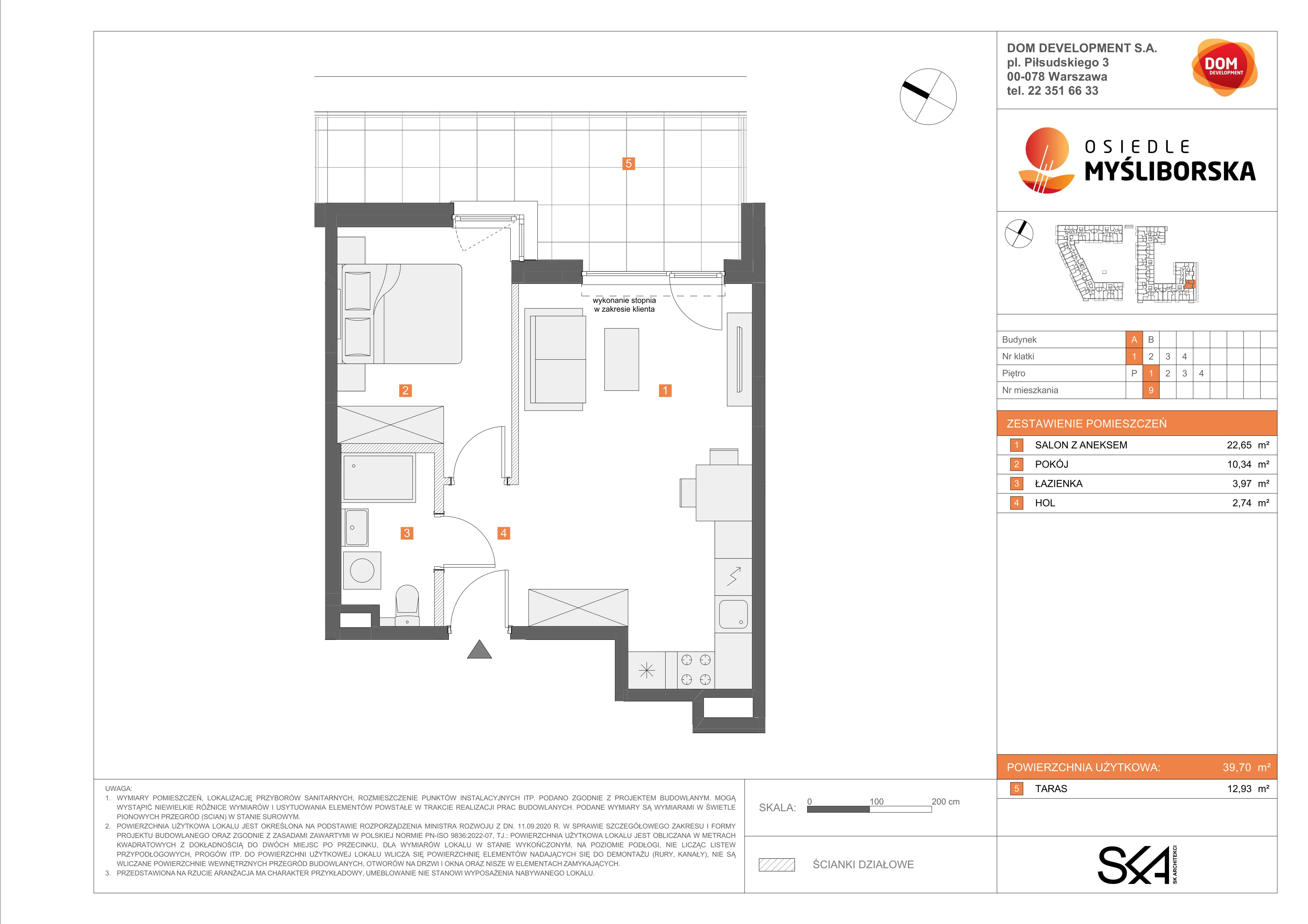 2 pokoje, mieszkanie 39,70 m², piętro 1, oferta nr A/9, Osiedle Myśliborska, Warszawa, Białołęka, Żerań, ul. Myśliborska / Ochorowicza