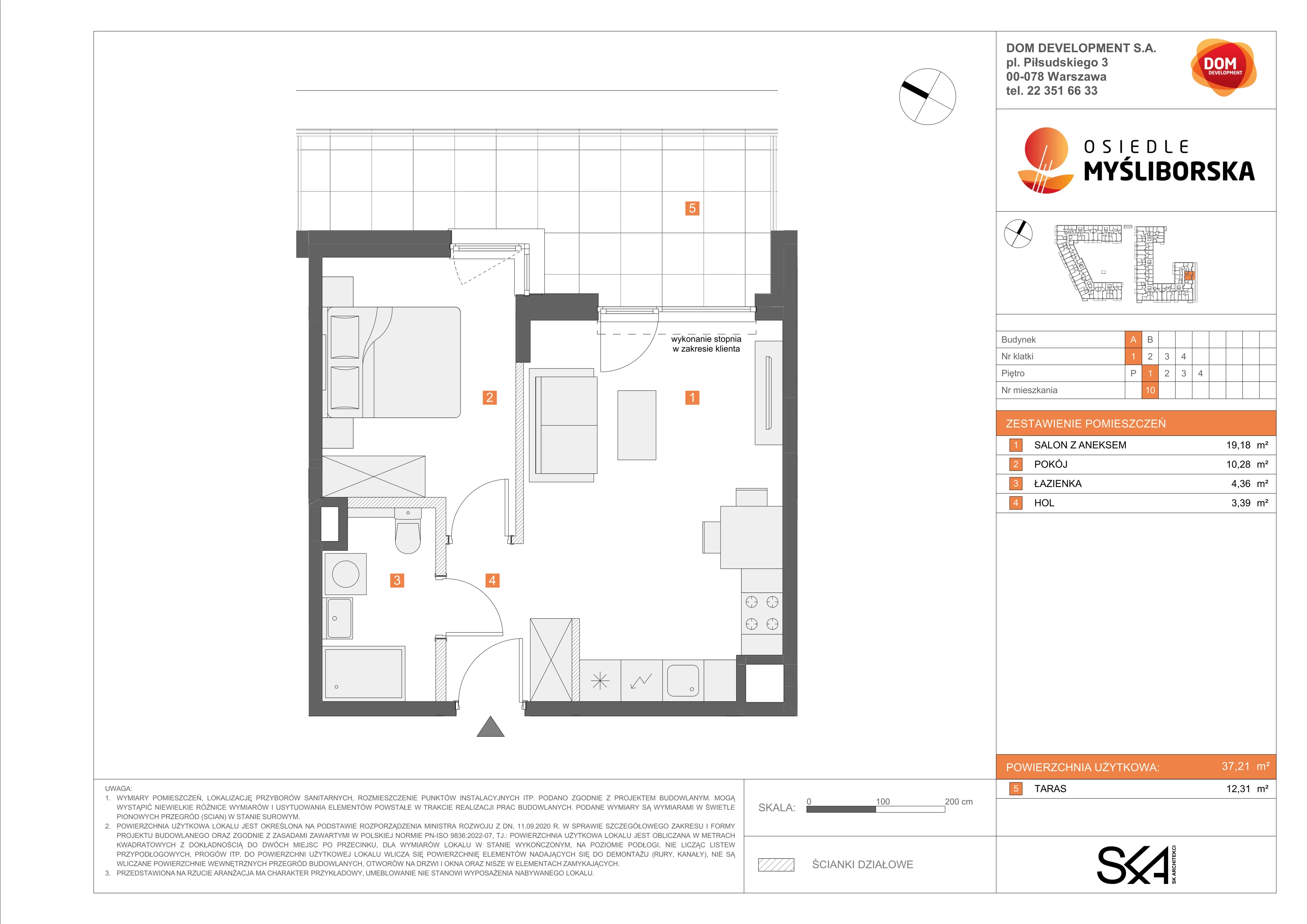 2 pokoje, mieszkanie 37,21 m², piętro 1, oferta nr A/10, Osiedle Myśliborska, Warszawa, Białołęka, Żerań, ul. Myśliborska / Ochorowicza