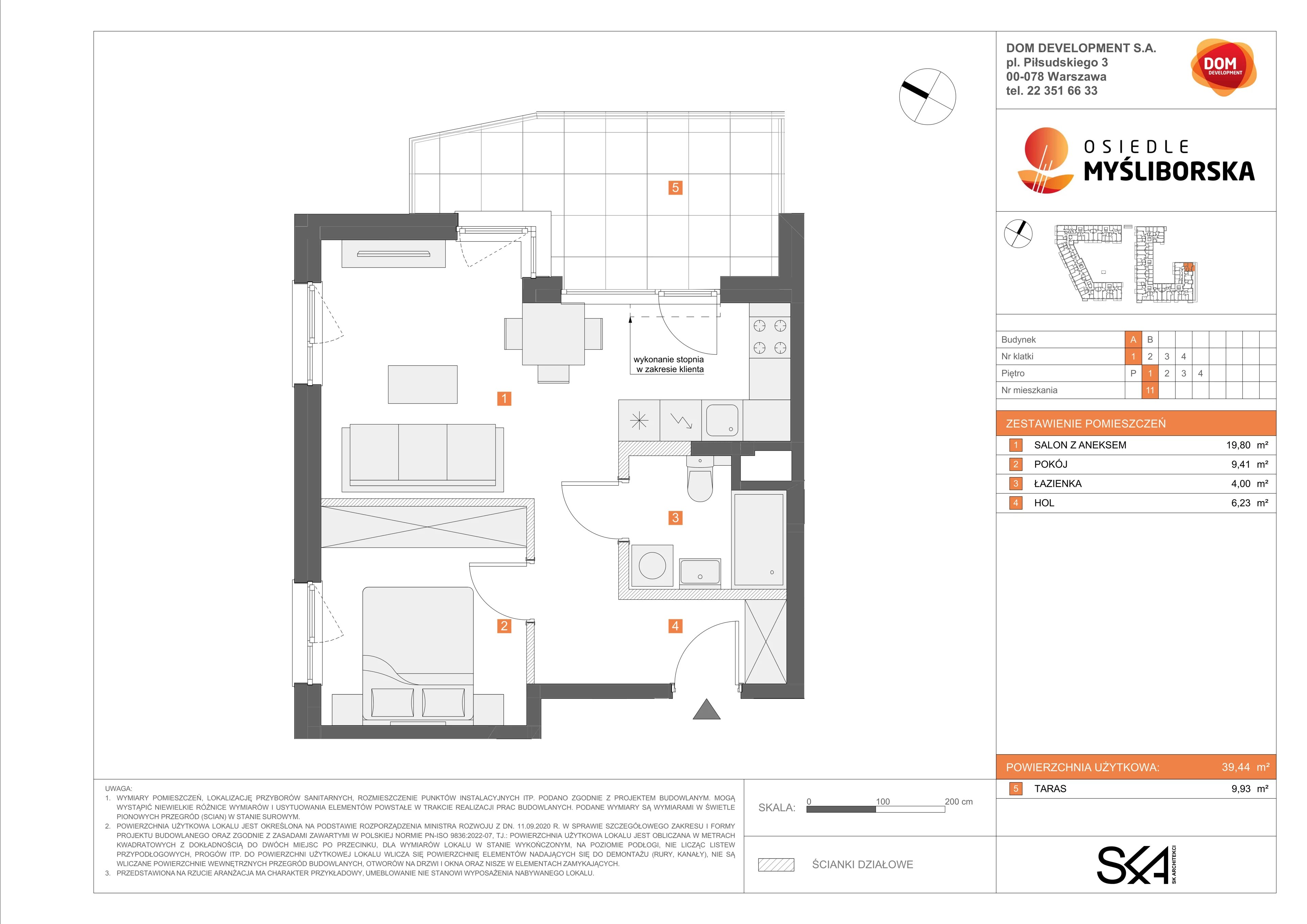 2 pokoje, mieszkanie 39,44 m², piętro 1, oferta nr A/11, Osiedle Myśliborska, Warszawa, Białołęka, Żerań, ul. Myśliborska / Ochorowicza