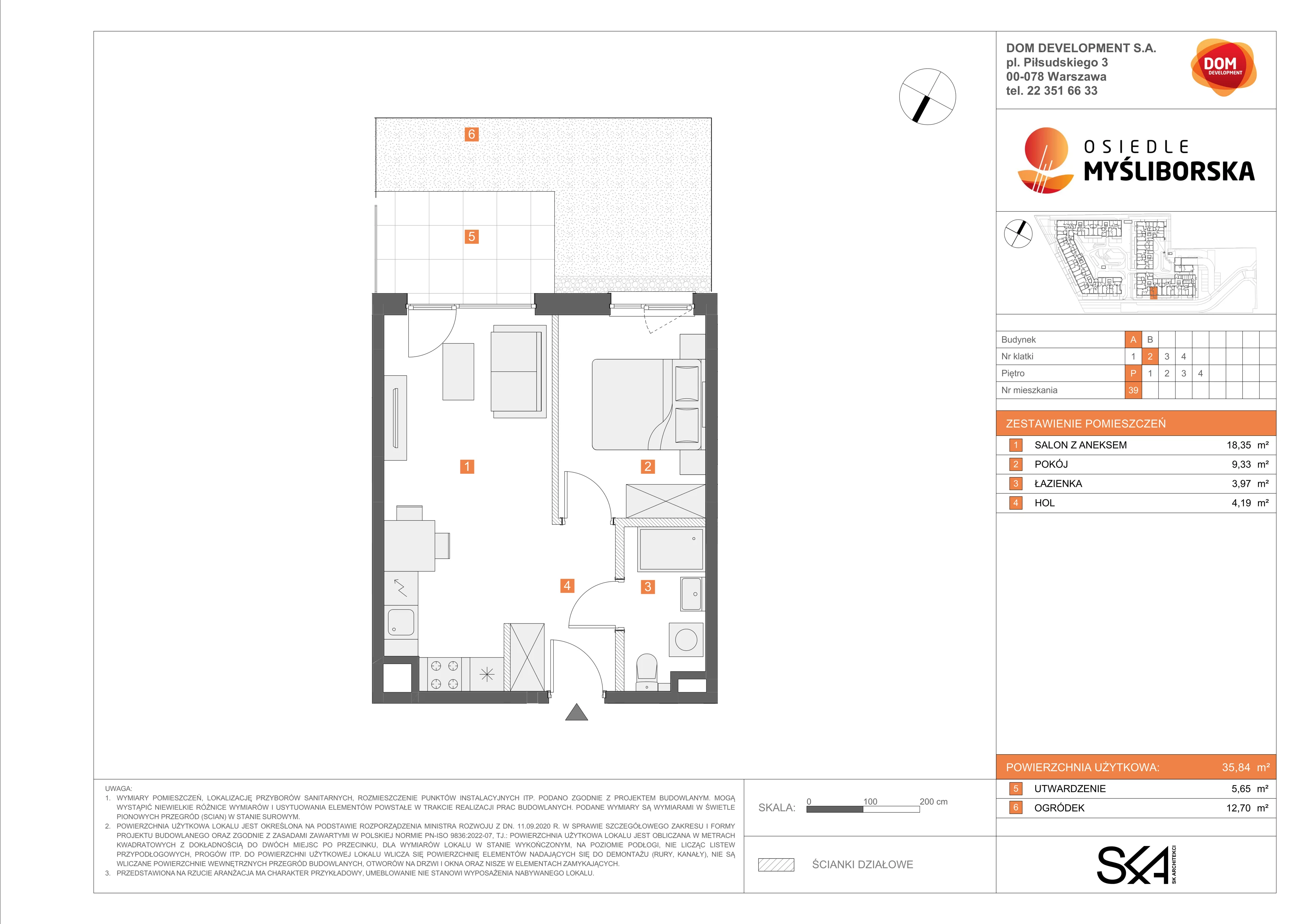 2 pokoje, mieszkanie 35,84 m², parter, oferta nr A/39, Osiedle Myśliborska, Warszawa, Białołęka, Żerań, ul. Myśliborska / Ochorowicza