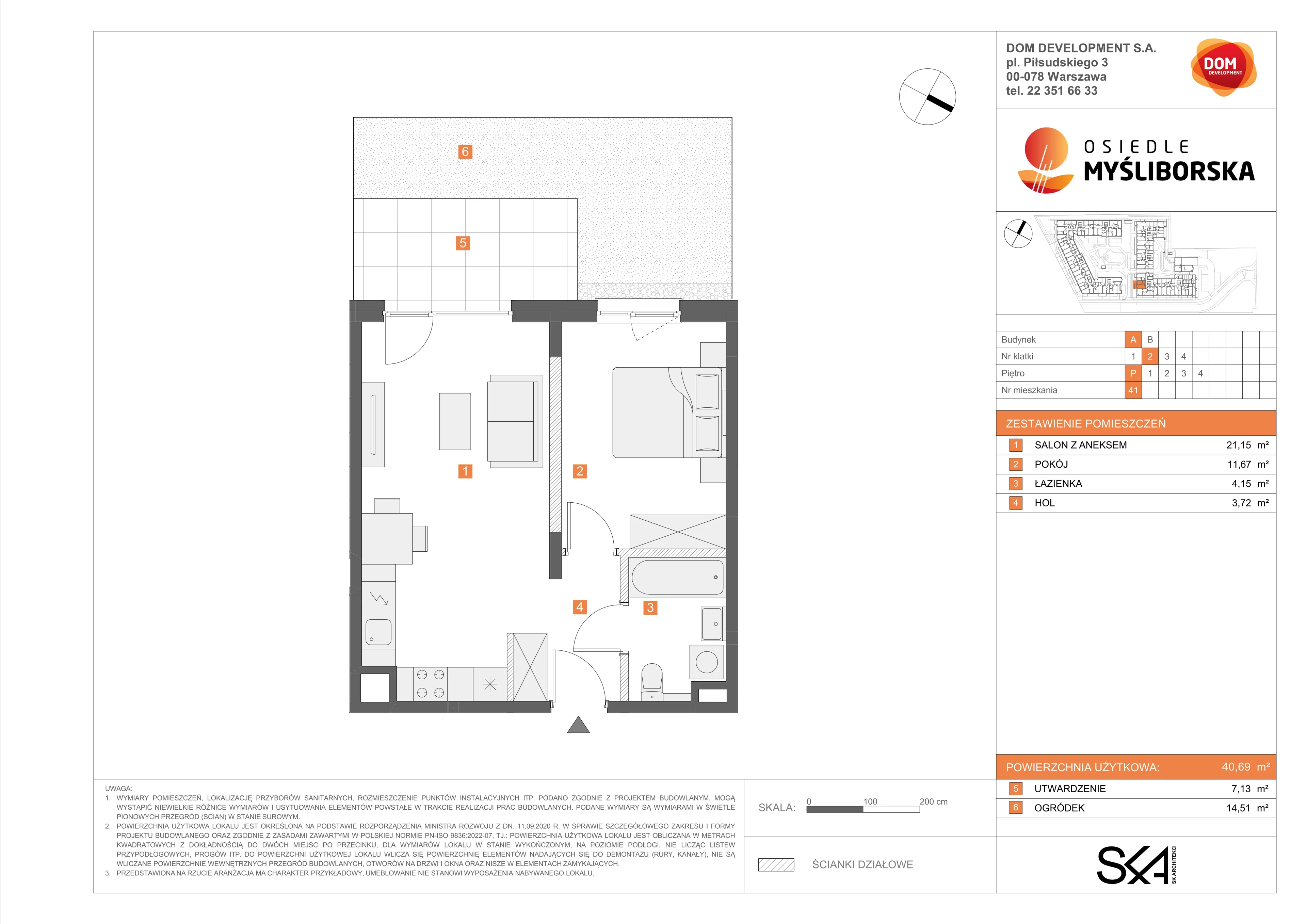 2 pokoje, mieszkanie 40,69 m², parter, oferta nr A/41, Osiedle Myśliborska, Warszawa, Białołęka, Żerań, ul. Myśliborska / Ochorowicza