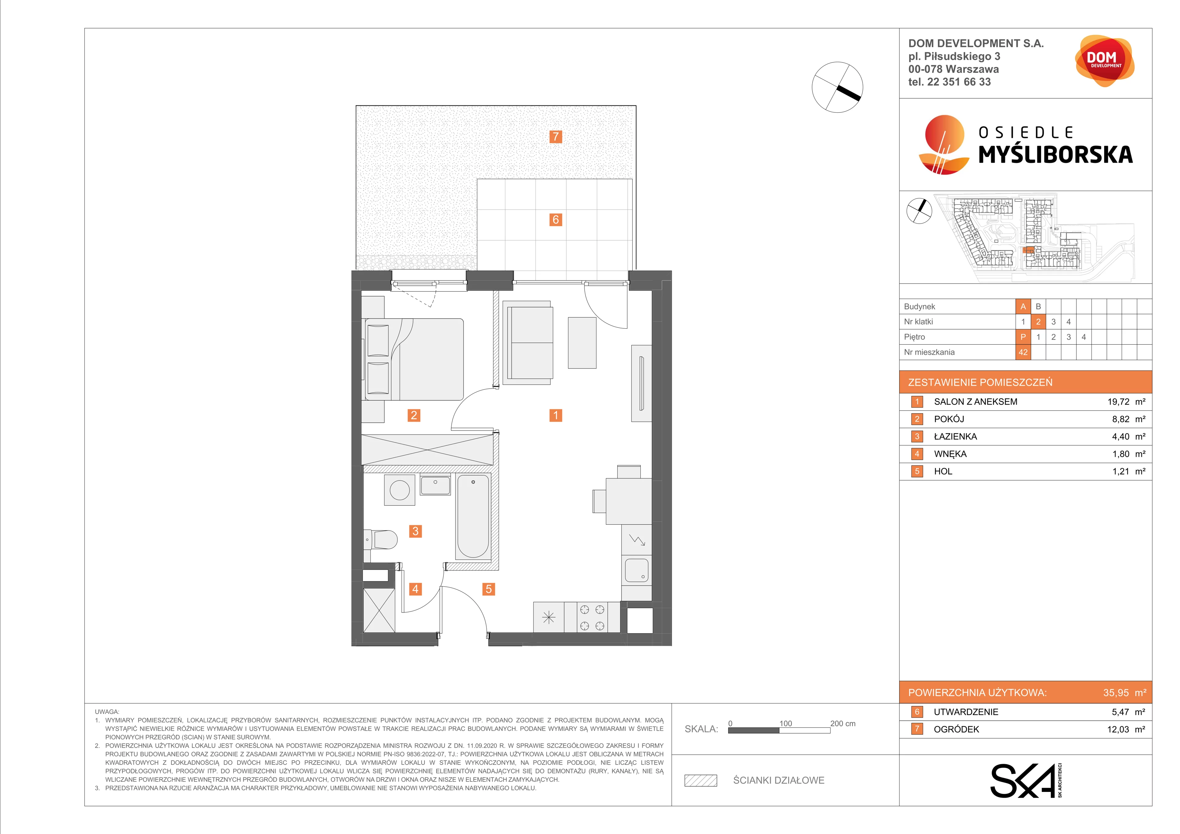 2 pokoje, mieszkanie 35,95 m², parter, oferta nr A/42, Osiedle Myśliborska, Warszawa, Białołęka, Żerań, ul. Myśliborska / Ochorowicza