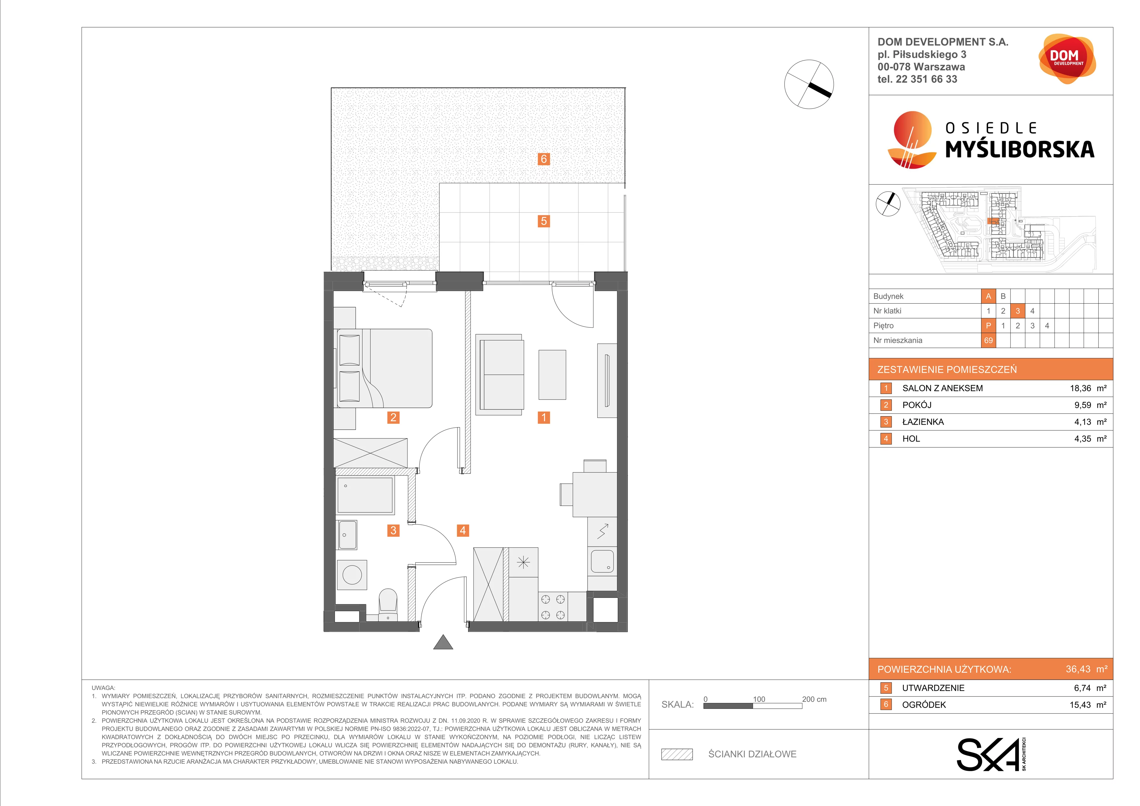 2 pokoje, mieszkanie 36,43 m², parter, oferta nr A/69, Osiedle Myśliborska, Warszawa, Białołęka, Żerań, ul. Myśliborska / Ochorowicza
