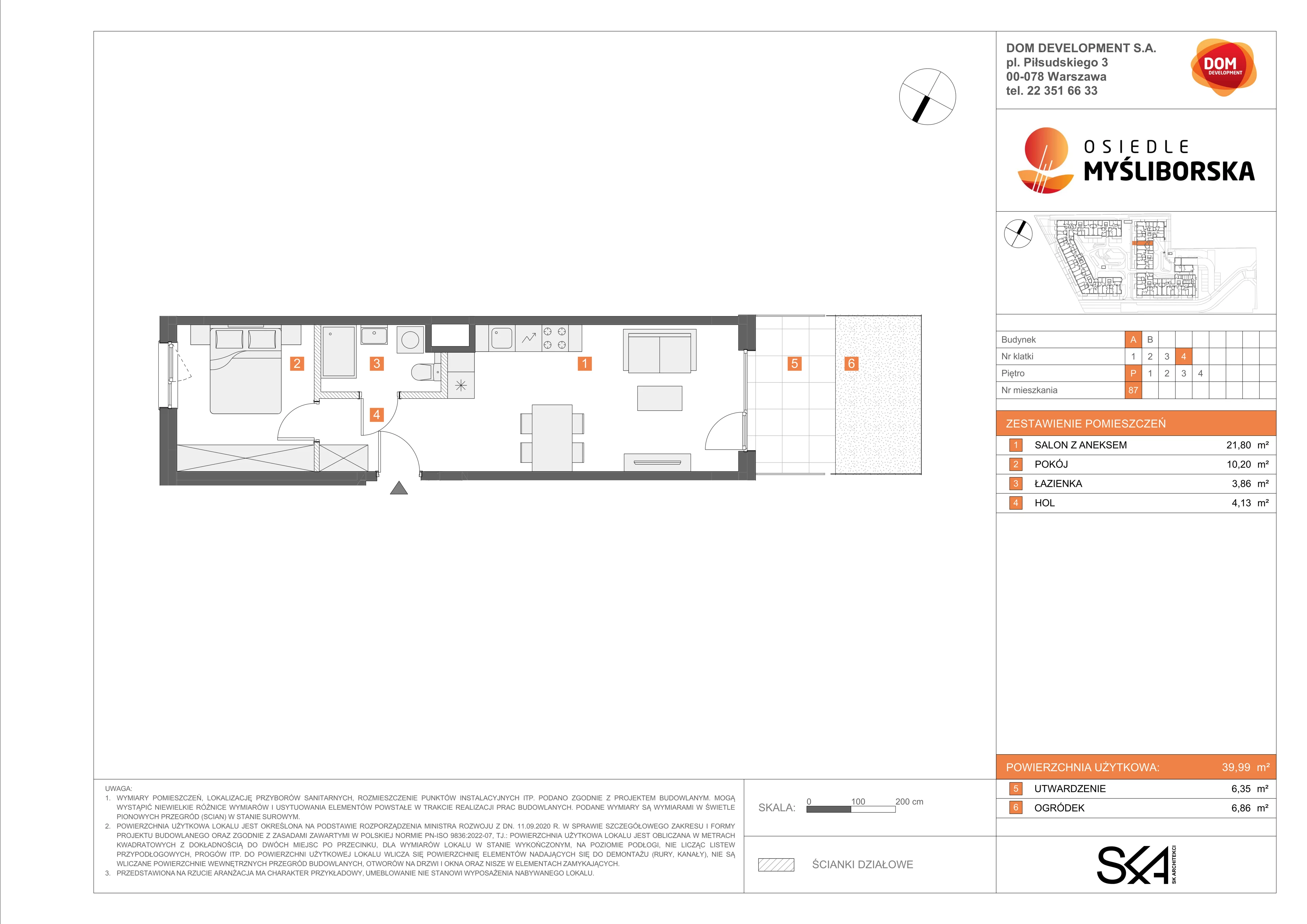 2 pokoje, mieszkanie 39,99 m², parter, oferta nr A/87, Osiedle Myśliborska, Warszawa, Białołęka, Żerań, ul. Myśliborska / Ochorowicza