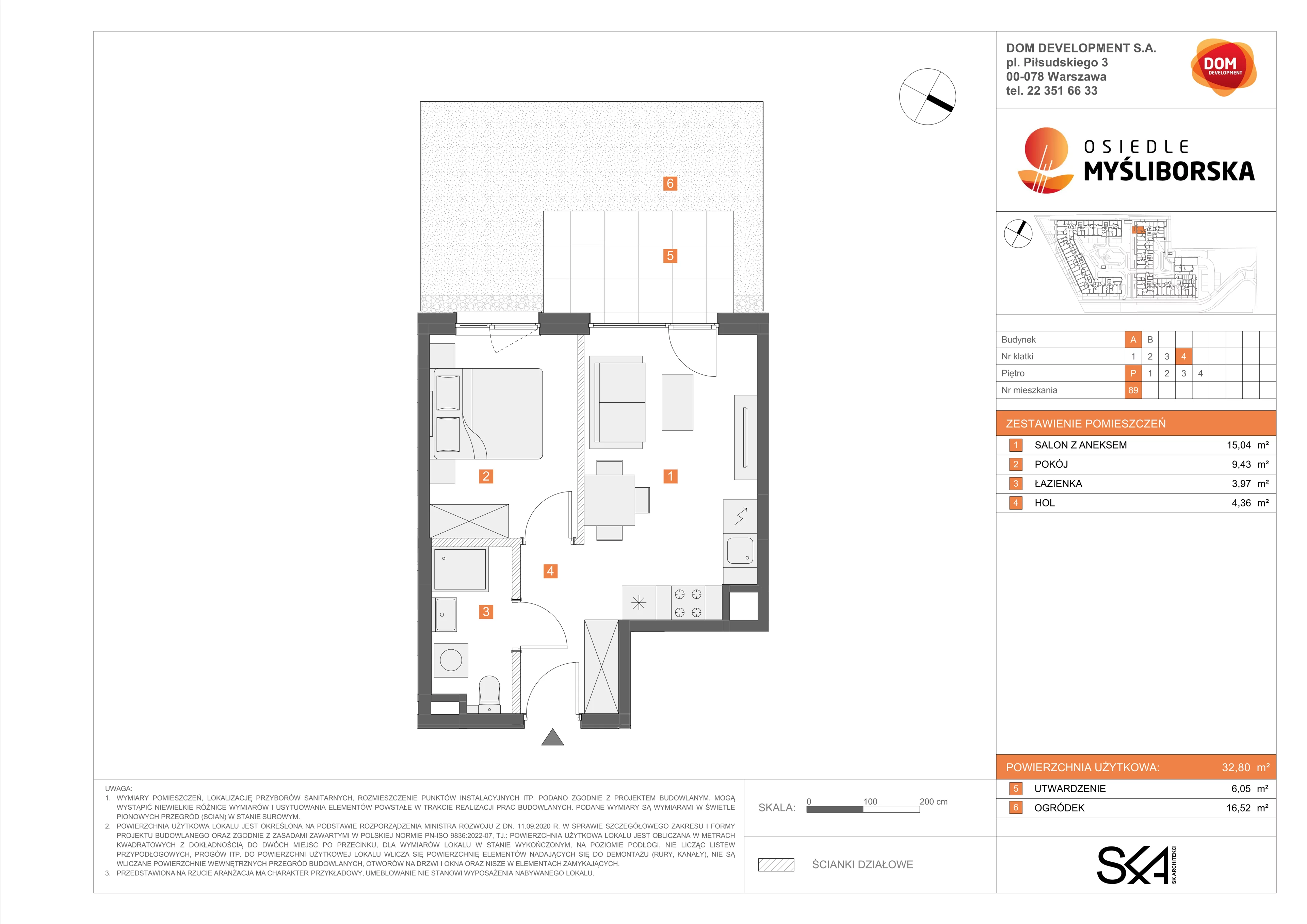 2 pokoje, mieszkanie 32,80 m², parter, oferta nr A/89, Osiedle Myśliborska, Warszawa, Białołęka, Żerań, ul. Myśliborska / Ochorowicza