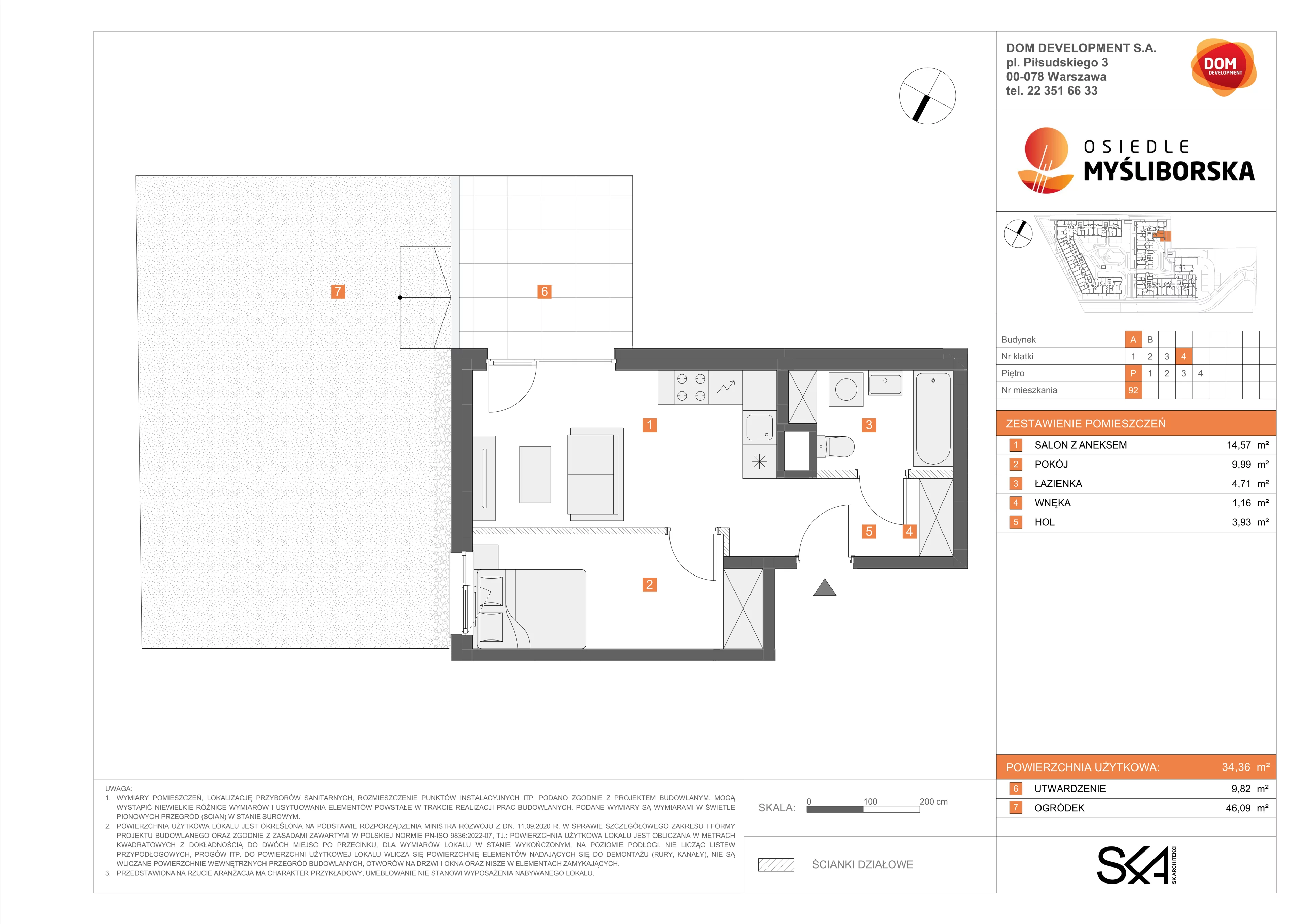 2 pokoje, mieszkanie 34,36 m², parter, oferta nr A/92, Osiedle Myśliborska, Warszawa, Białołęka, Żerań, ul. Myśliborska / Ochorowicza