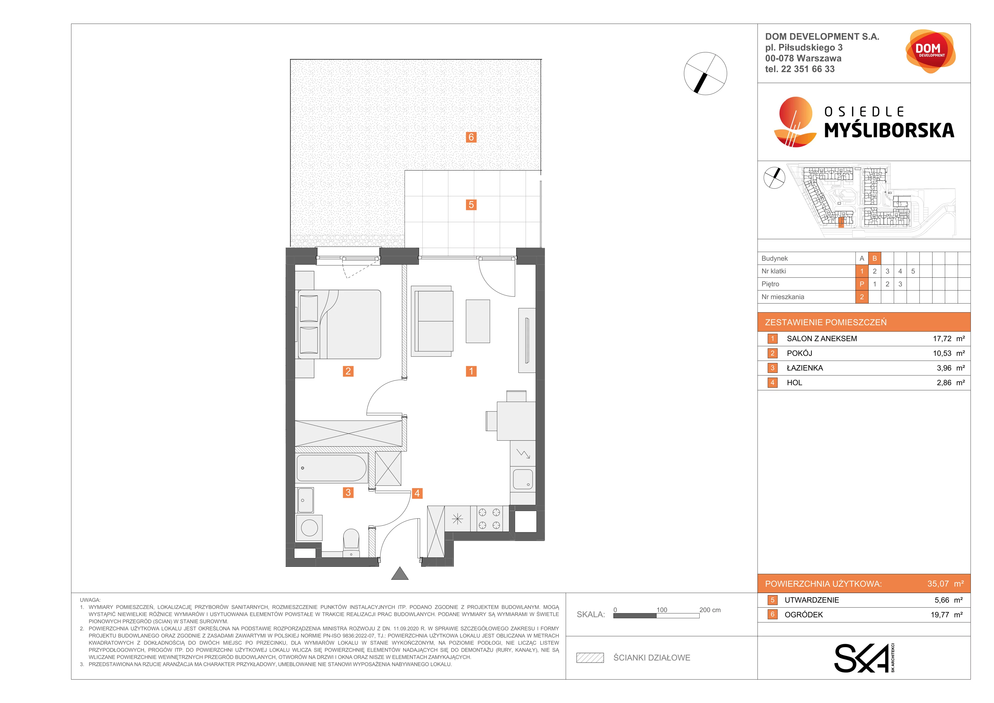 2 pokoje, mieszkanie 35,07 m², parter, oferta nr B/2, Osiedle Myśliborska, Warszawa, Białołęka, Żerań, ul. Myśliborska / Ochorowicza