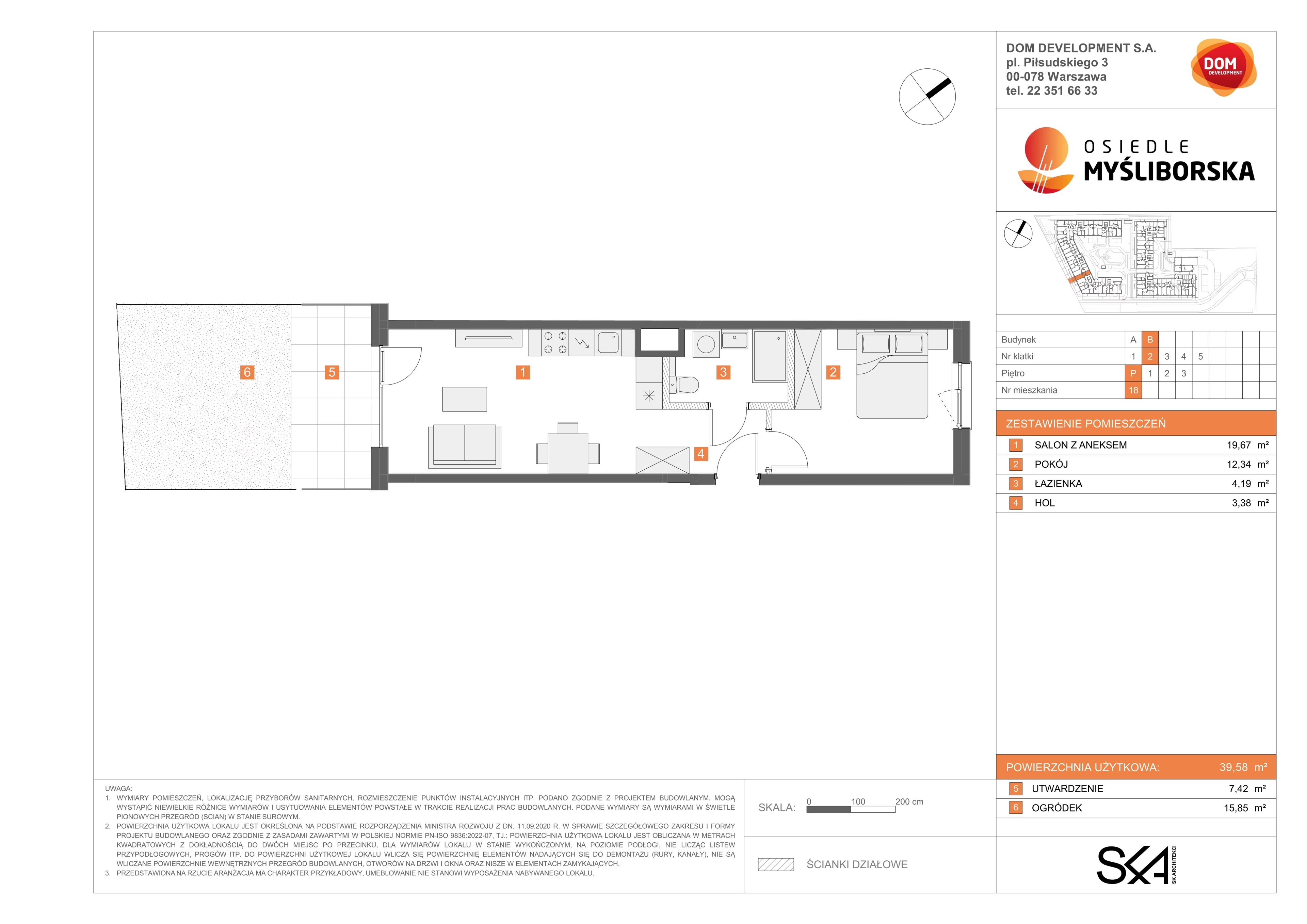 2 pokoje, mieszkanie 39,58 m², parter, oferta nr B/18, Osiedle Myśliborska, Warszawa, Białołęka, Żerań, ul. Myśliborska / Ochorowicza