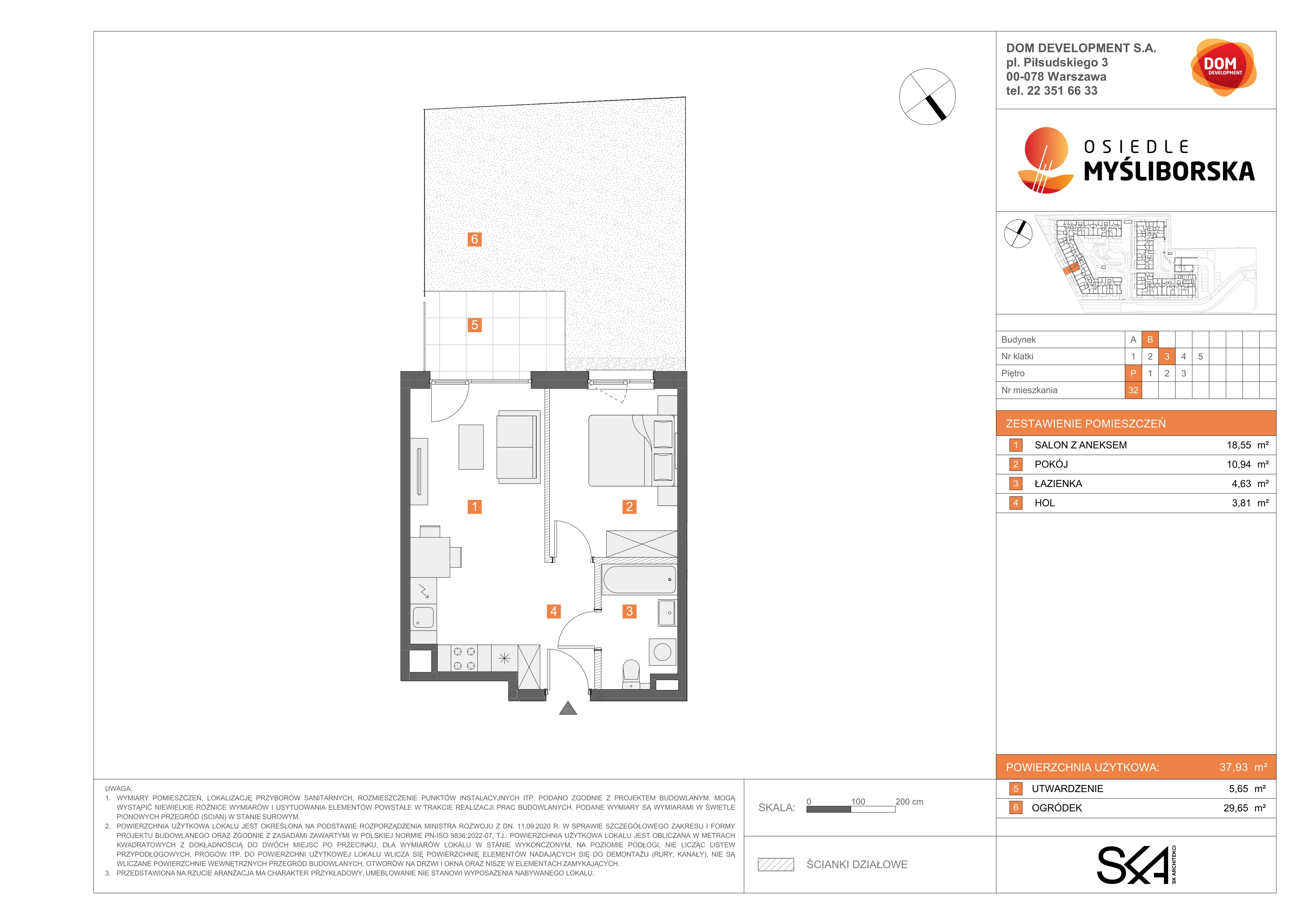 2 pokoje, mieszkanie 37,93 m², parter, oferta nr B/32, Osiedle Myśliborska, Warszawa, Białołęka, Żerań, ul. Myśliborska / Ochorowicza