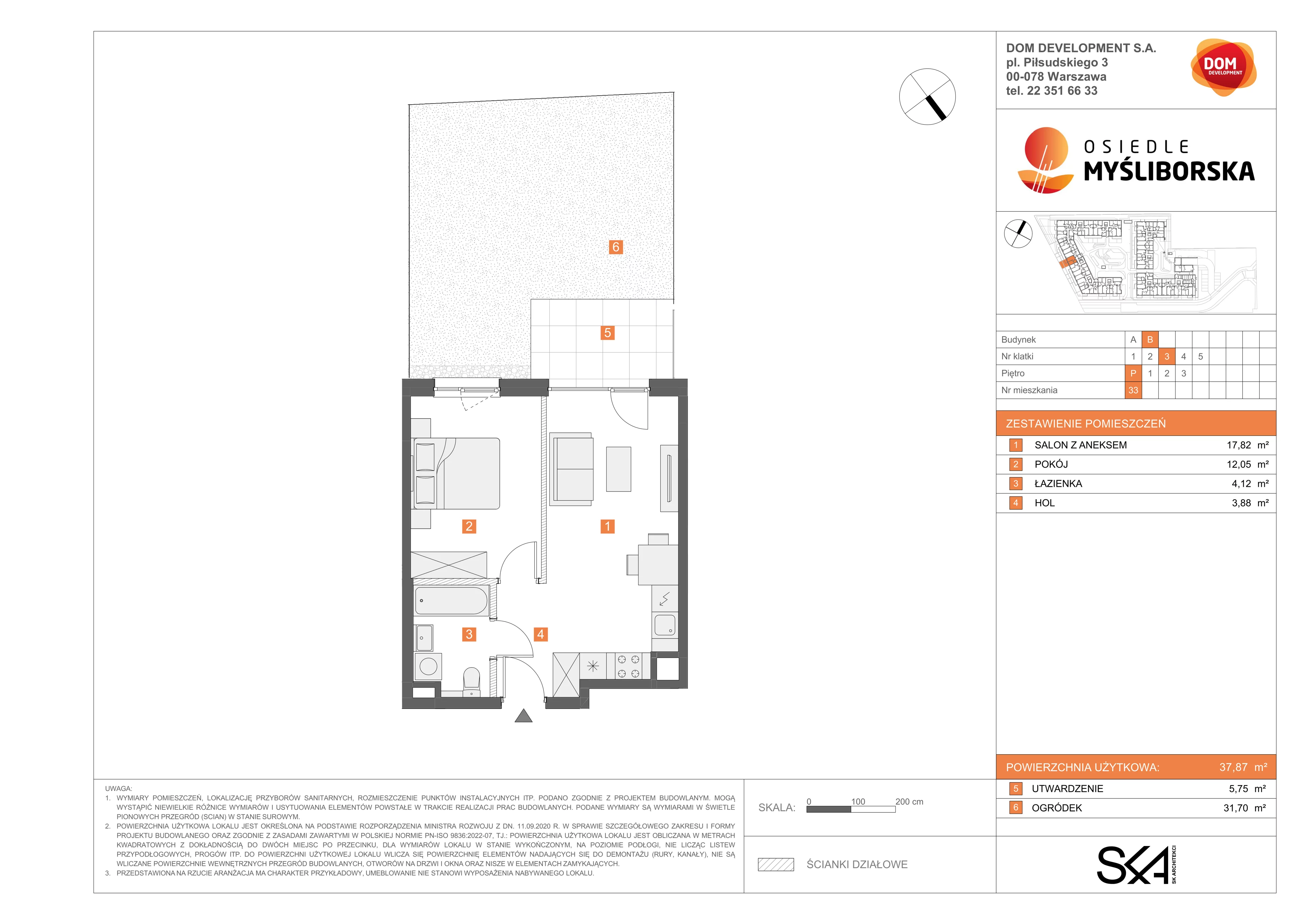 2 pokoje, mieszkanie 37,87 m², parter, oferta nr B/33, Osiedle Myśliborska, Warszawa, Białołęka, Żerań, ul. Myśliborska / Ochorowicza