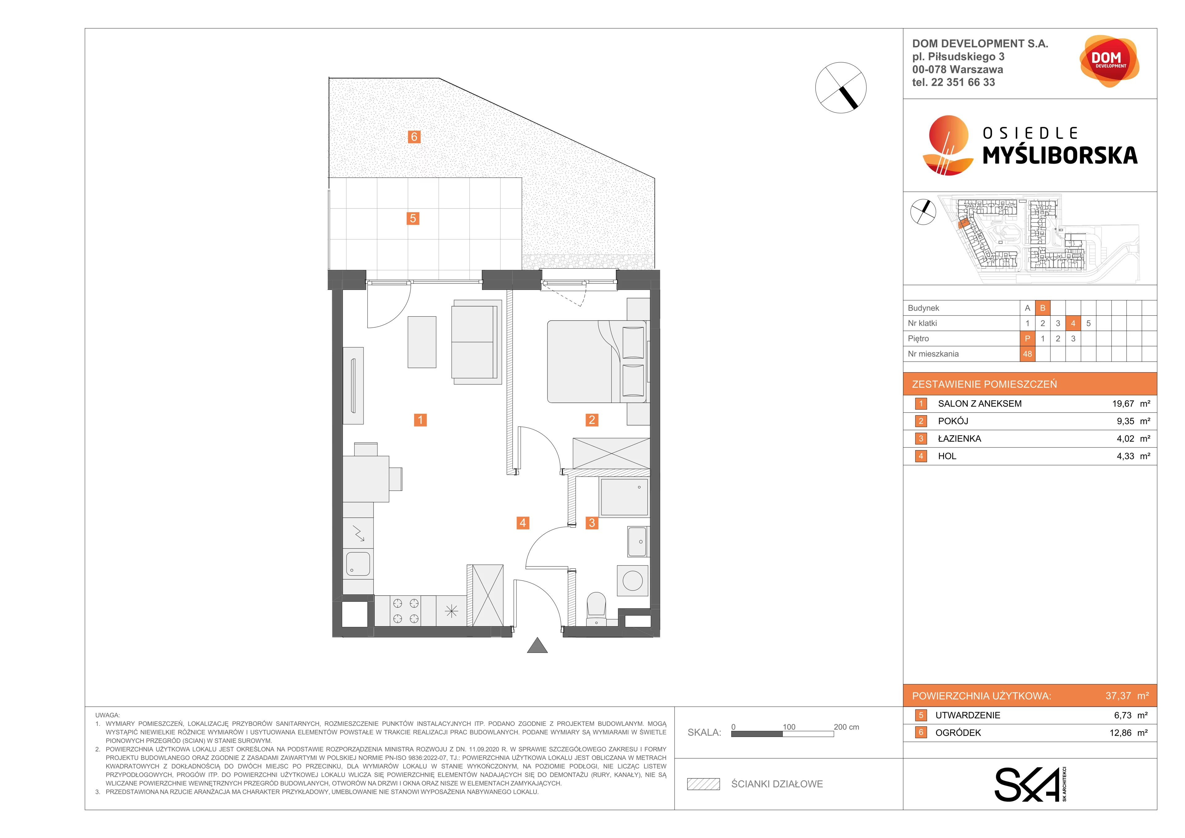 2 pokoje, mieszkanie 37,37 m², parter, oferta nr B/48, Osiedle Myśliborska, Warszawa, Białołęka, Żerań, ul. Myśliborska / Ochorowicza