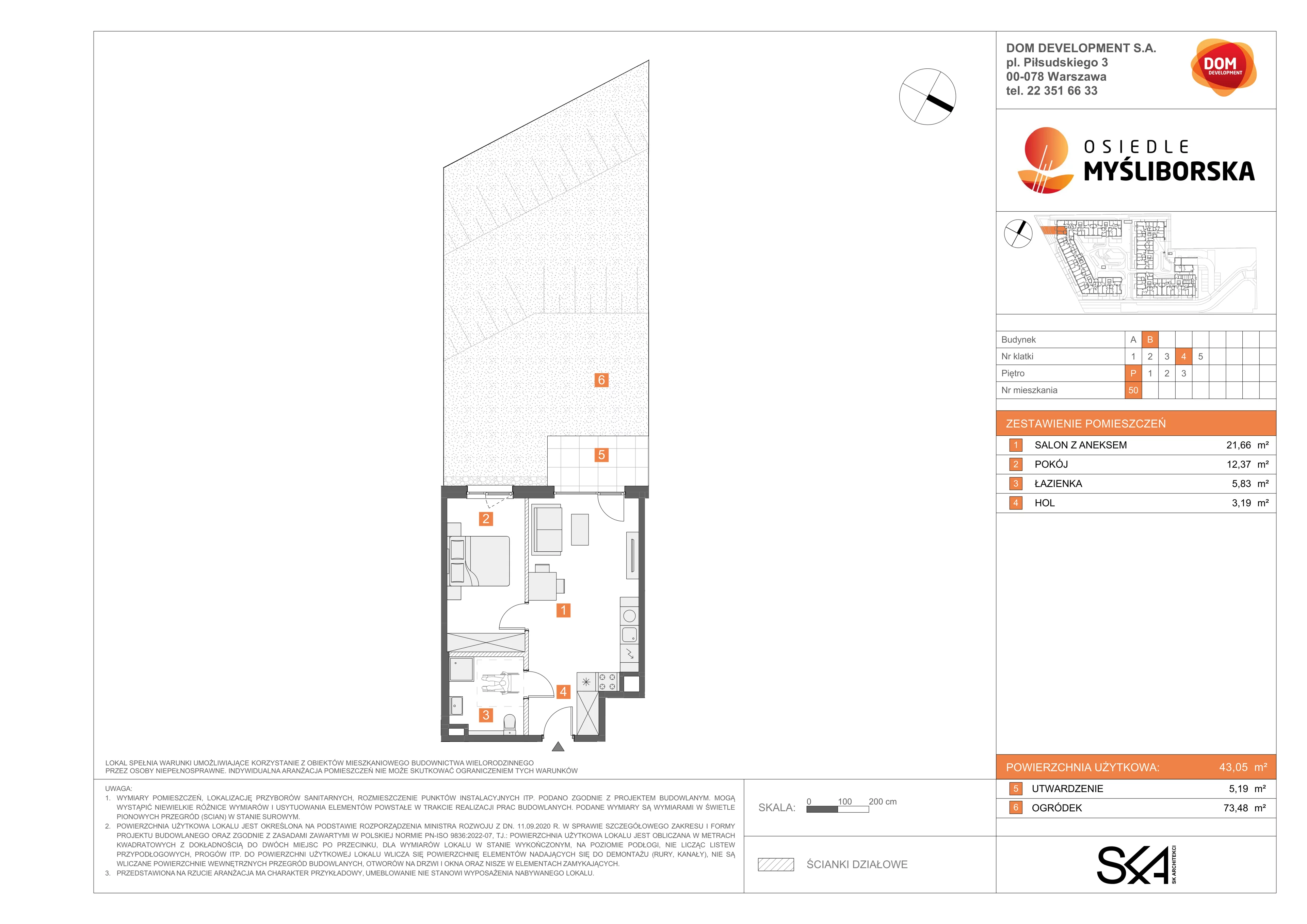 2 pokoje, mieszkanie 43,05 m², parter, oferta nr B/50, Osiedle Myśliborska, Warszawa, Białołęka, Żerań, ul. Myśliborska / Ochorowicza