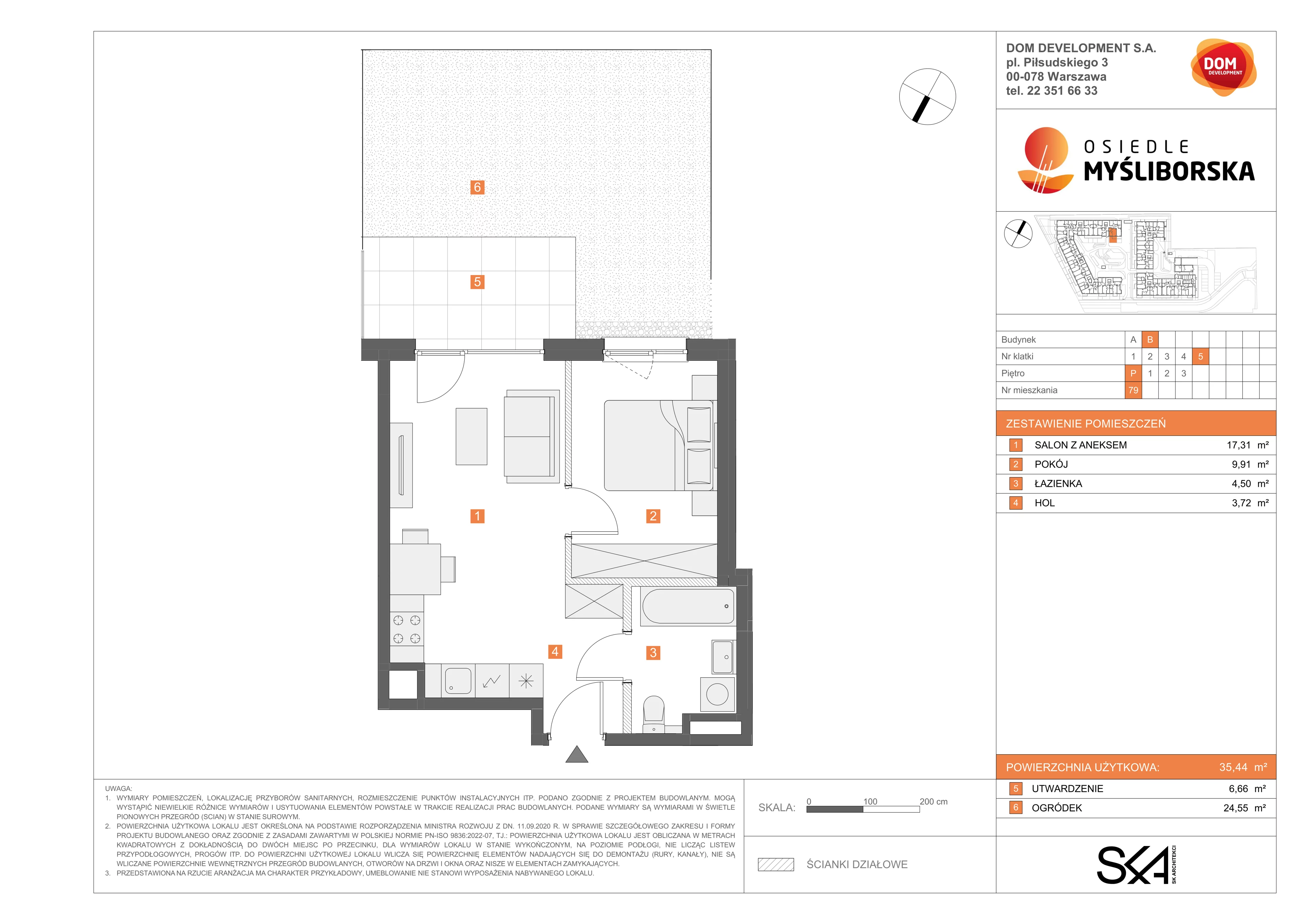 2 pokoje, mieszkanie 35,44 m², parter, oferta nr B/79, Osiedle Myśliborska, Warszawa, Białołęka, Żerań, ul. Myśliborska / Ochorowicza