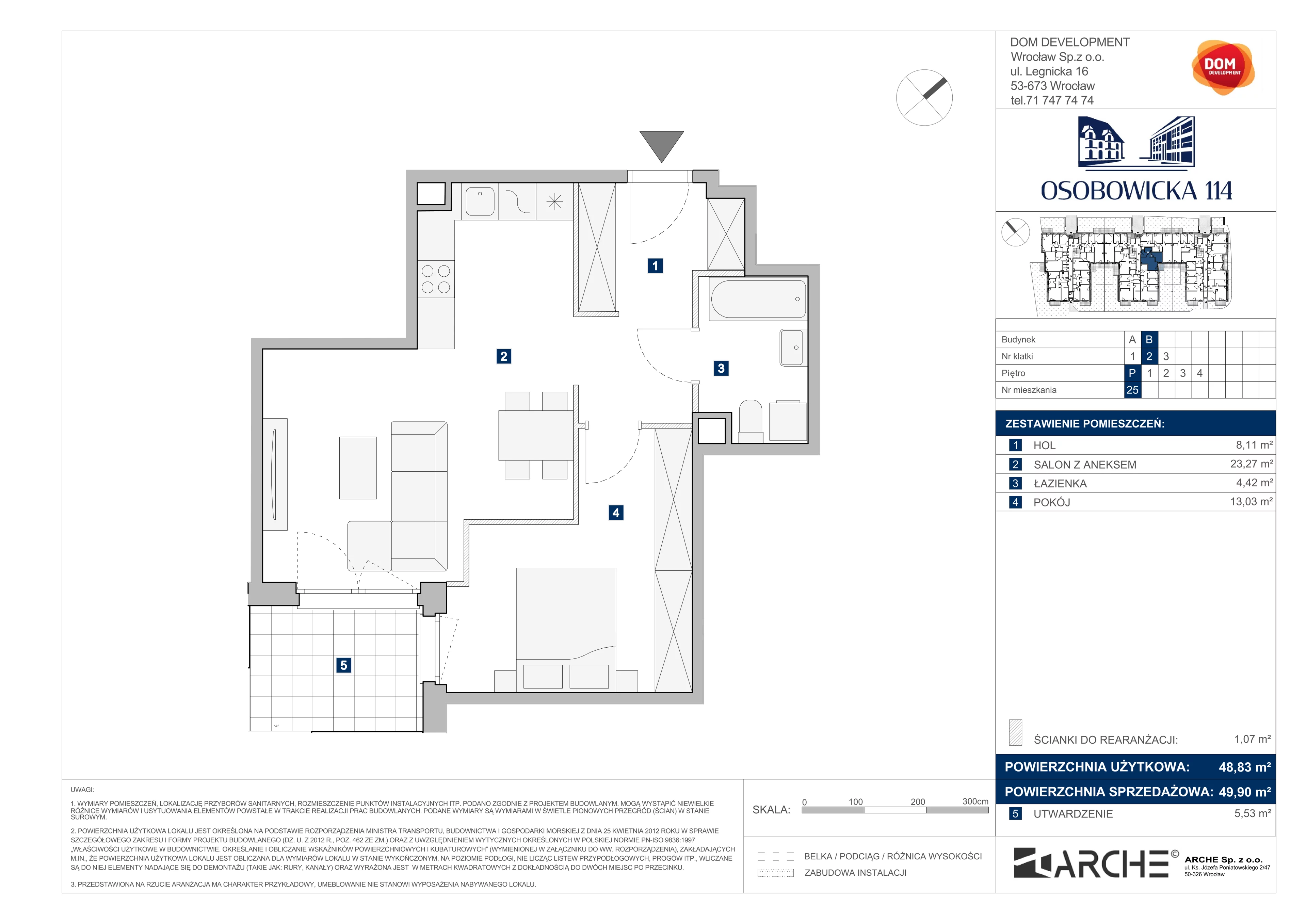 2 pokoje, mieszkanie 49,90 m², parter, oferta nr B/25, Osobowicka 114, Wrocław, Osobowice-Rędzin, Fabryczna, ul. Osobowicka 114