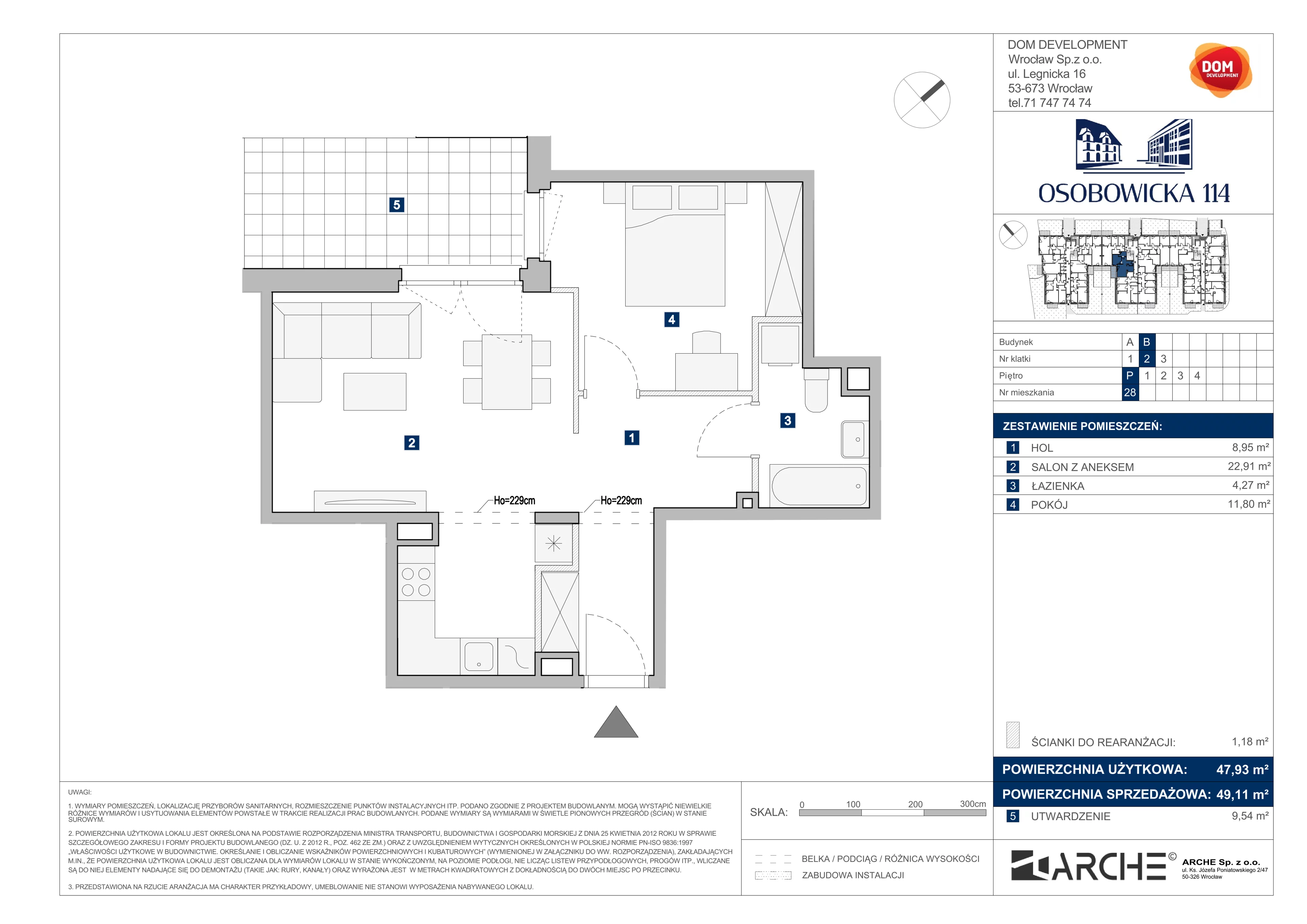 2 pokoje, mieszkanie 49,11 m², parter, oferta nr B/28, Osobowicka 114, Wrocław, Osobowice-Rędzin, Fabryczna, ul. Osobowicka 114