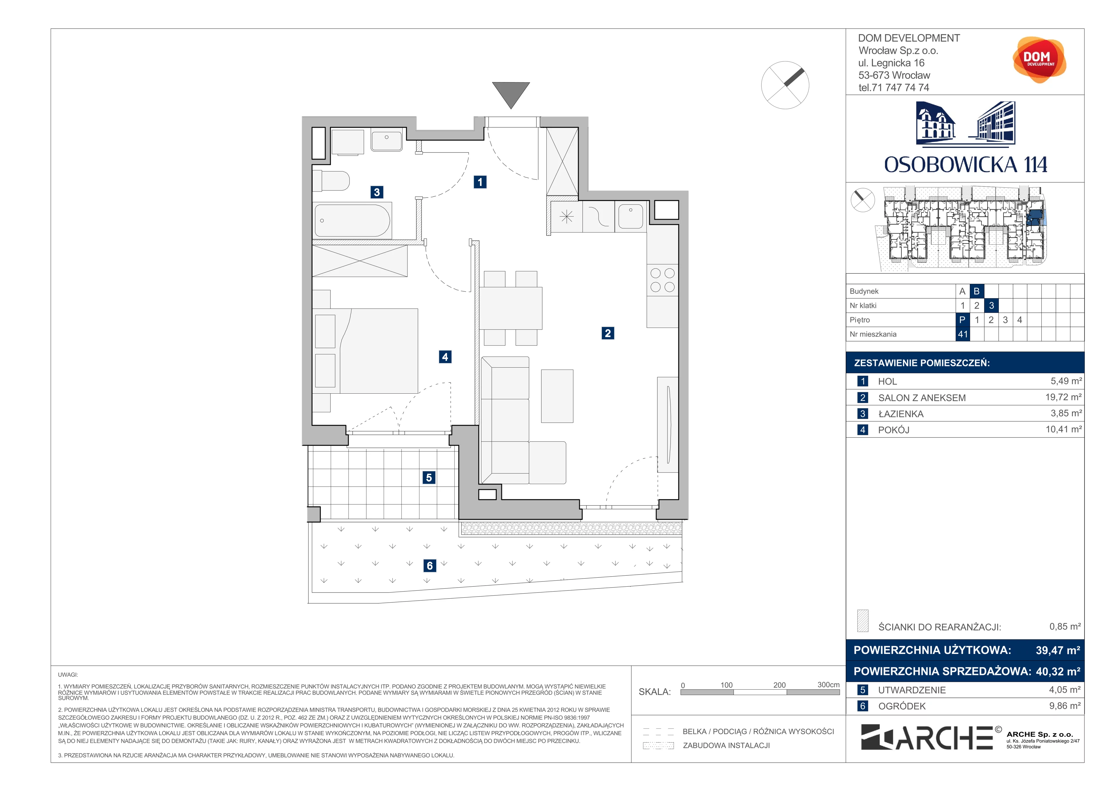 2 pokoje, mieszkanie 40,32 m², parter, oferta nr B/41, Osobowicka 114, Wrocław, Osobowice-Rędzin, Fabryczna, ul. Osobowicka 114