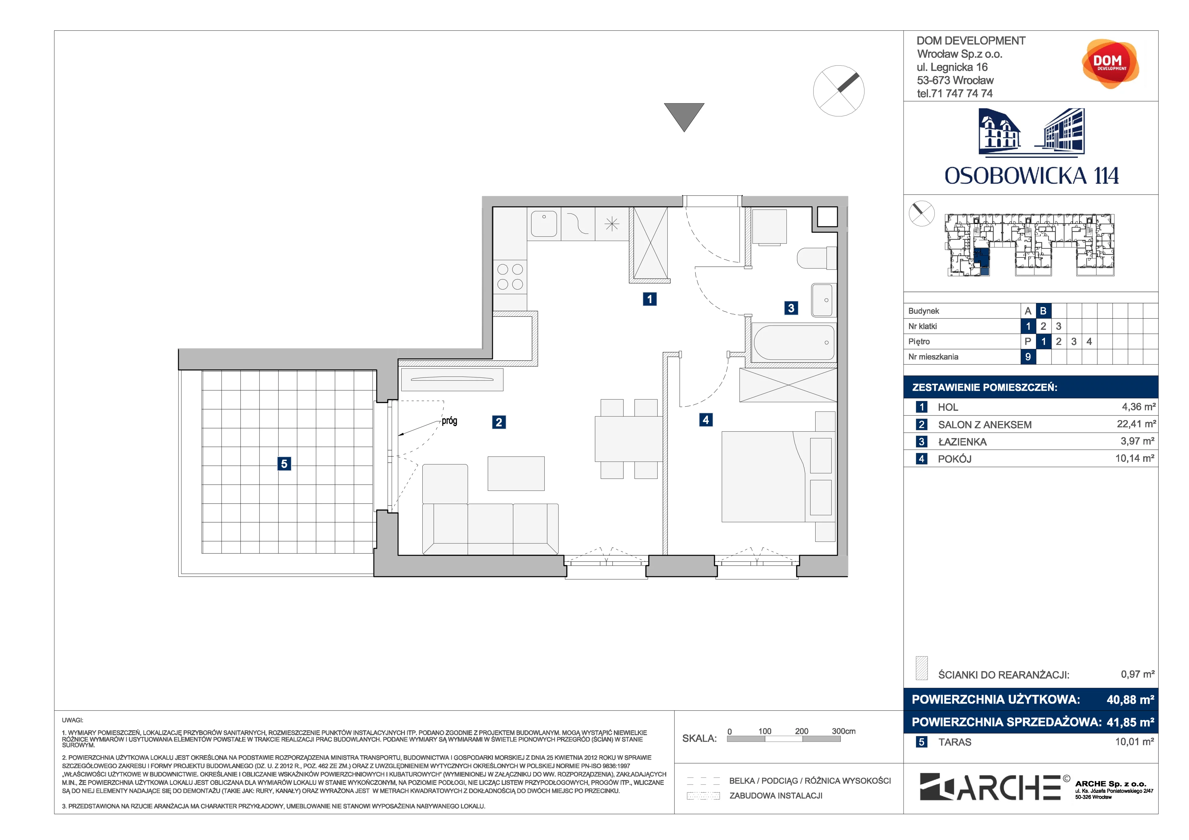 2 pokoje, mieszkanie 41,85 m², piętro 1, oferta nr B/9, Osobowicka 114, Wrocław, Osobowice-Rędzin, Fabryczna, ul. Osobowicka 114