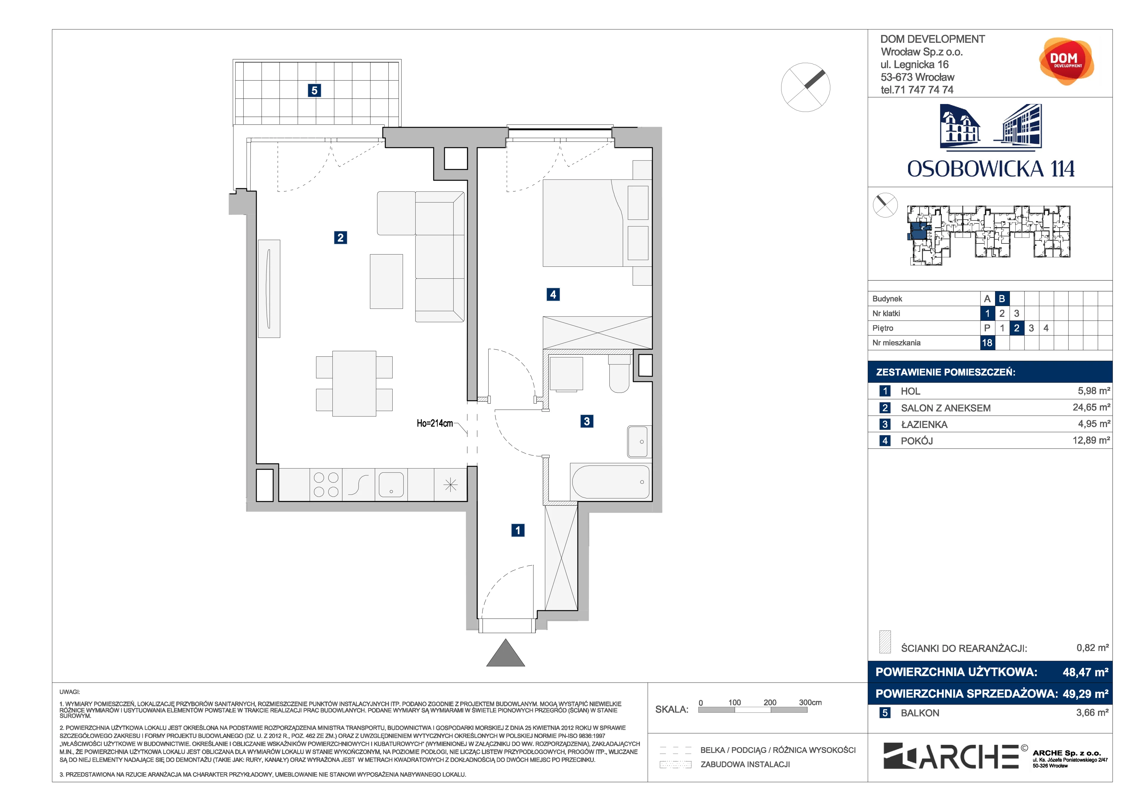 2 pokoje, mieszkanie 49,29 m², piętro 2, oferta nr B/18, Osobowicka 114, Wrocław, Osobowice-Rędzin, Fabryczna, ul. Osobowicka 114