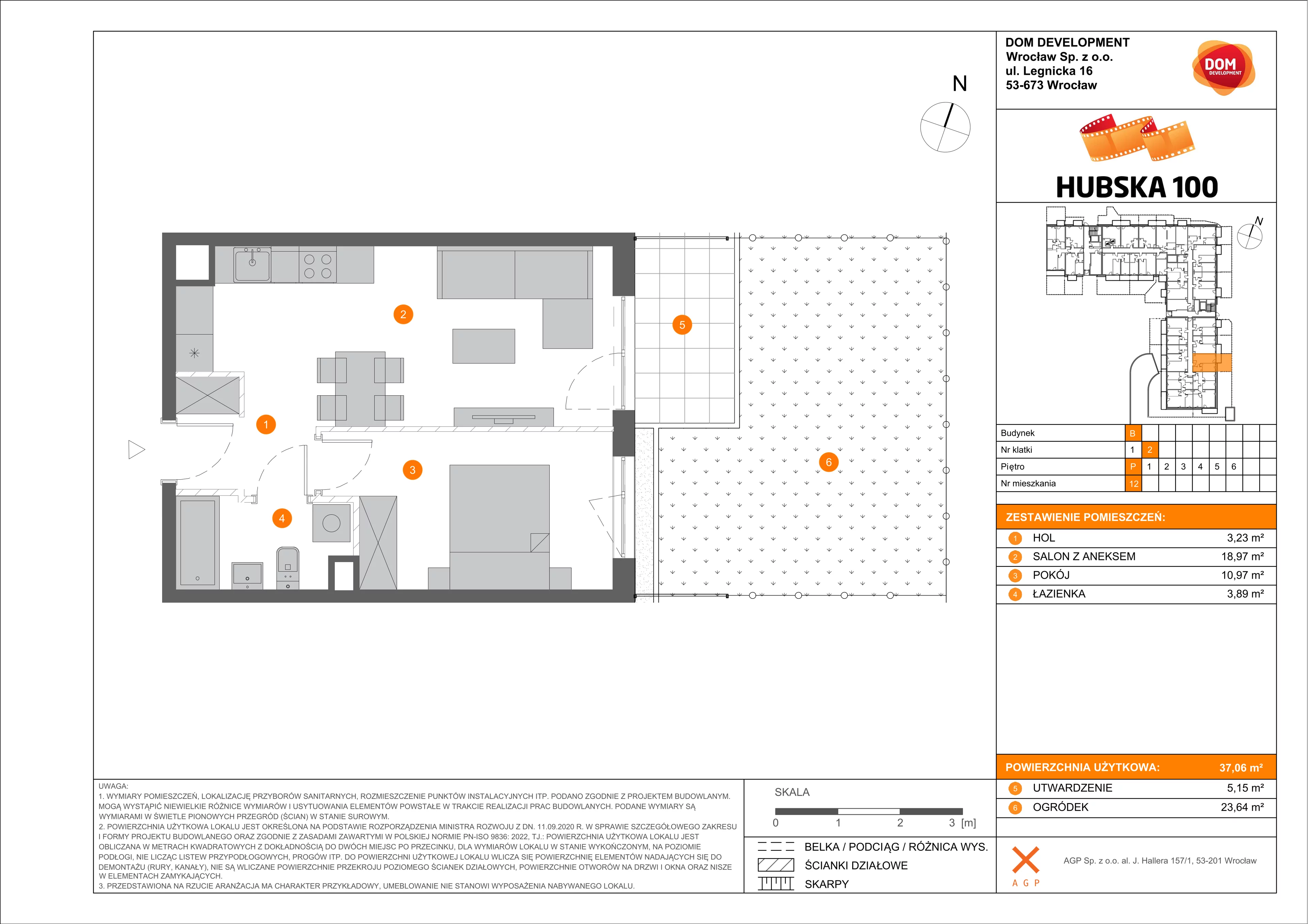 2 pokoje, mieszkanie 37,06 m², parter, oferta nr B/12, Hubska 100, Wrocław, Huby, Krzyki, ul. Paczkowska