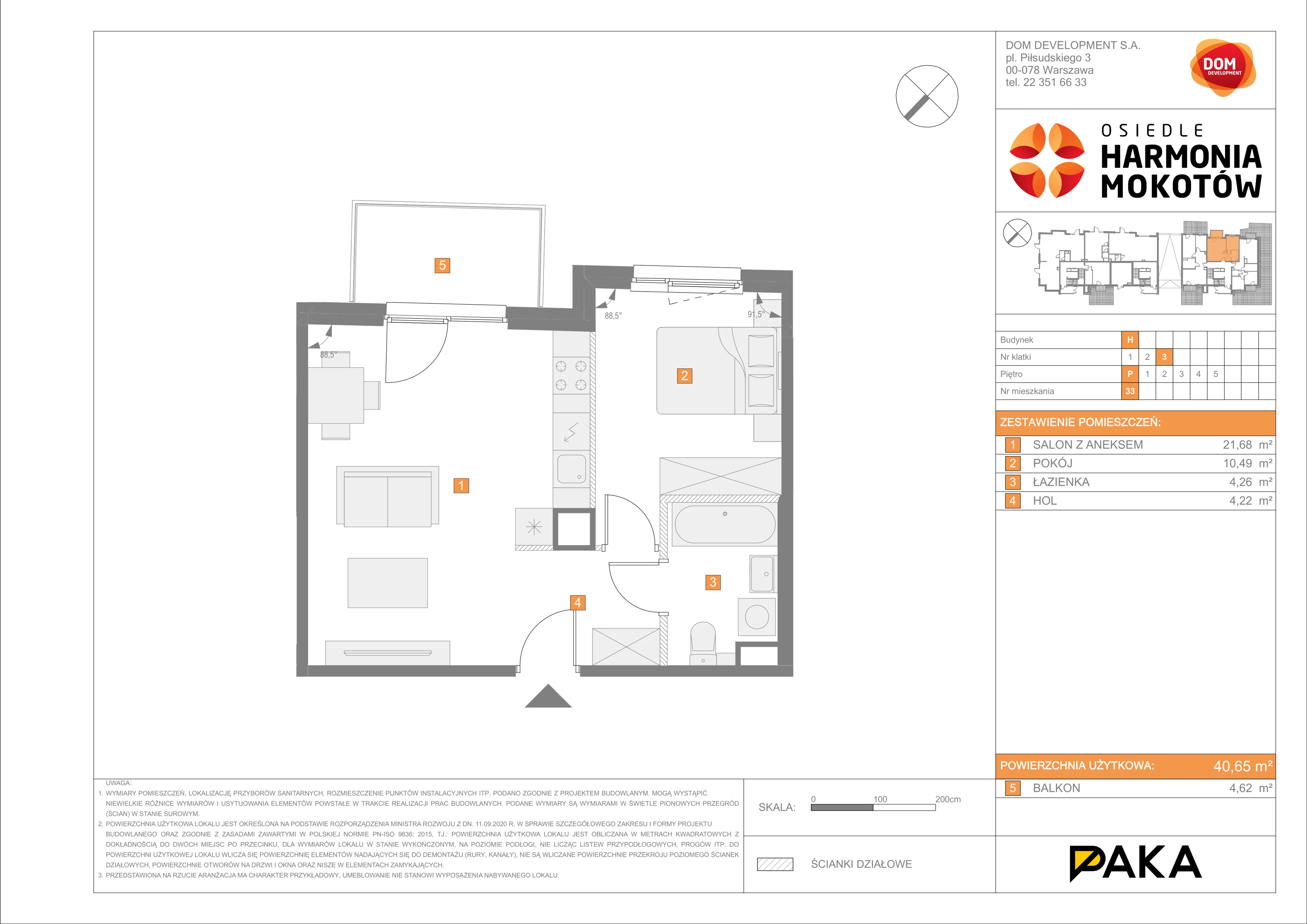 Mieszkanie 40,65 m², parter, oferta nr H/33, Harmonia Mokotów etap 3, Warszawa, Mokotów, Siekierki, al. Polski Walczącej