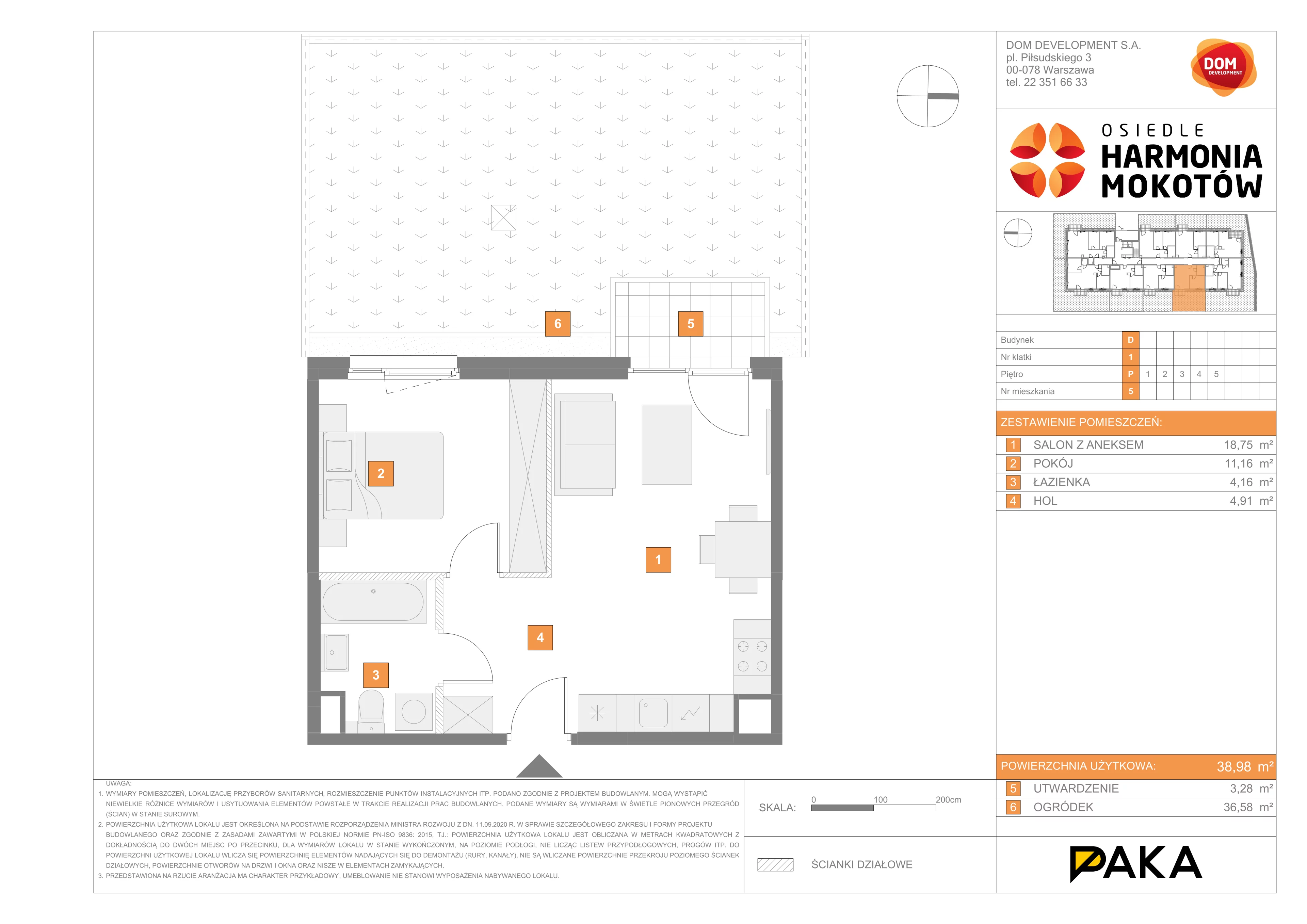 Mieszkanie 38,98 m², parter, oferta nr D/5, Harmonia Mokotów, Warszawa, Mokotów, Siekierki, al. Polski Walczącej / Józefa Becka