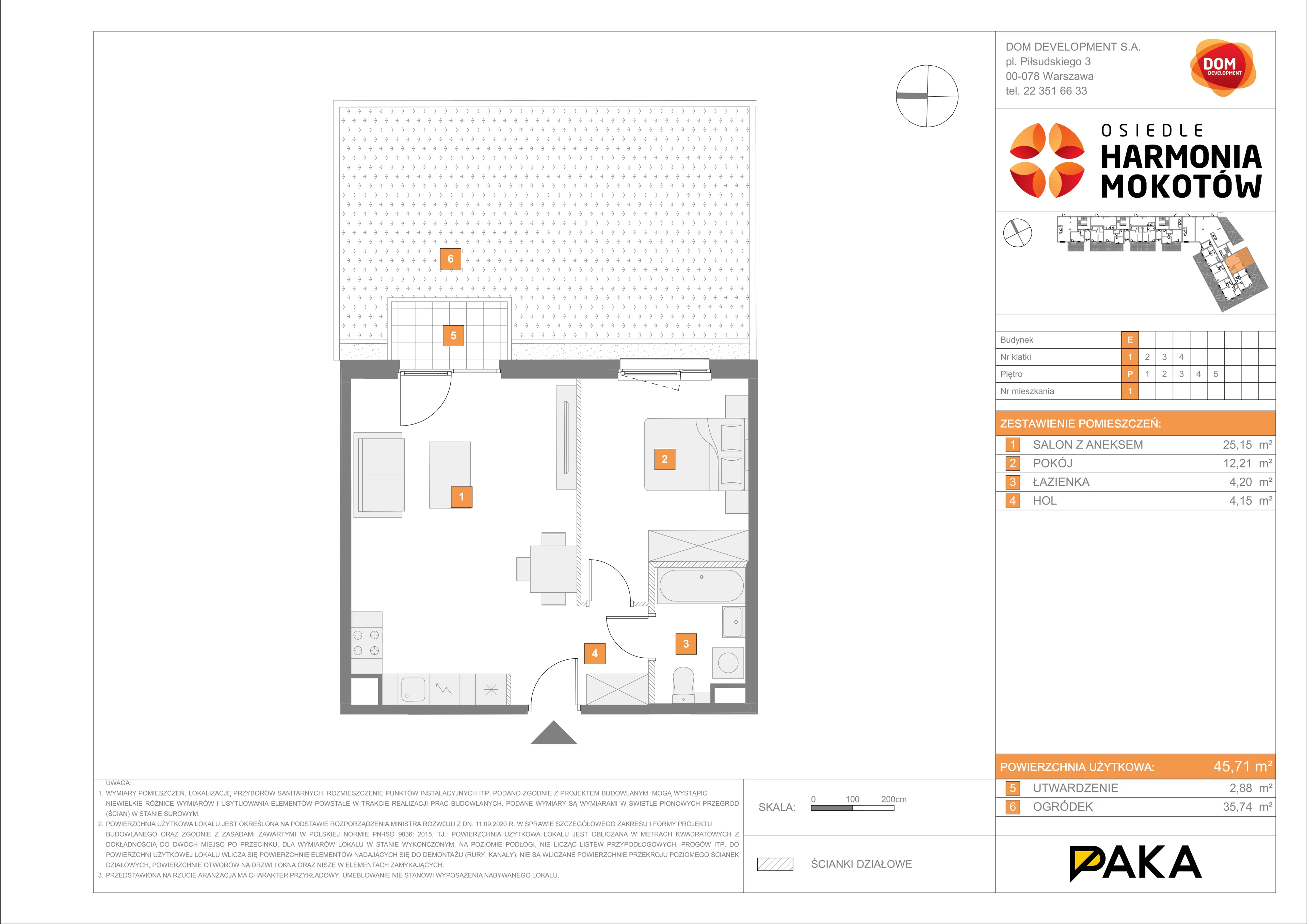 Mieszkanie 45,71 m², parter, oferta nr E/1, Harmonia Mokotów, Warszawa, Mokotów, Siekierki, al. Polski Walczącej / Józefa Becka