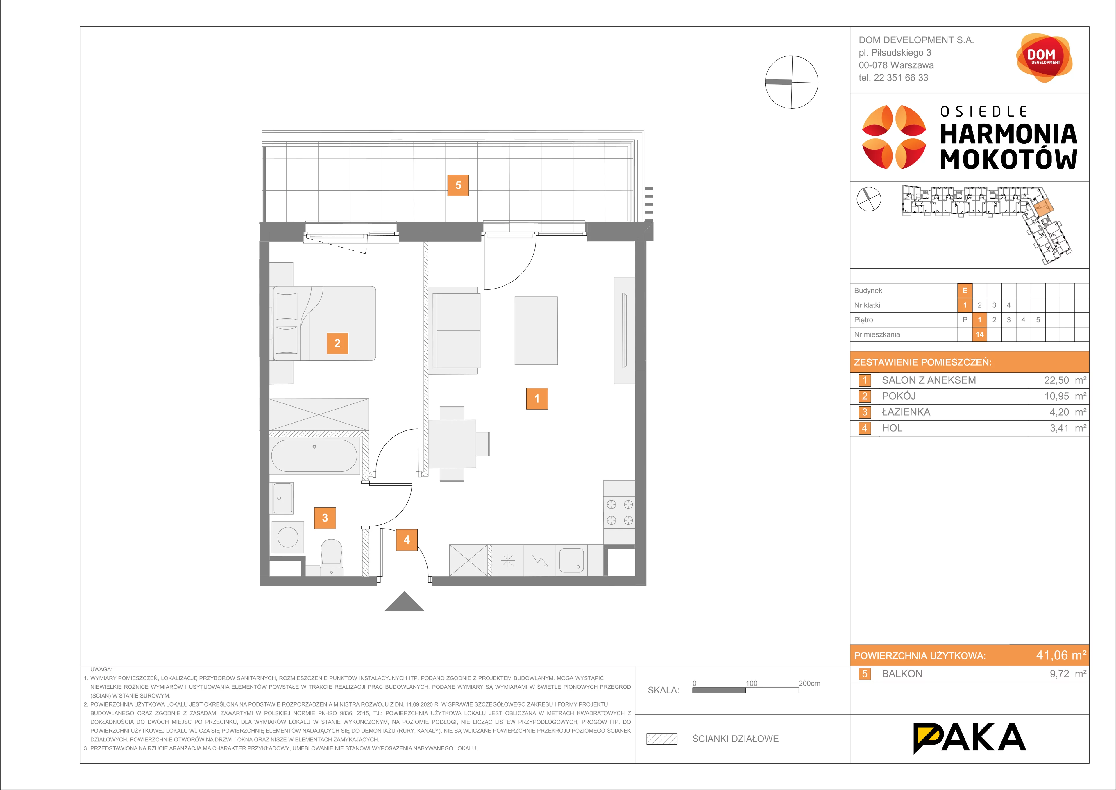 Mieszkanie 41,06 m², piętro 1, oferta nr E/14, Harmonia Mokotów, Warszawa, Mokotów, Siekierki, al. Polski Walczącej / Józefa Becka