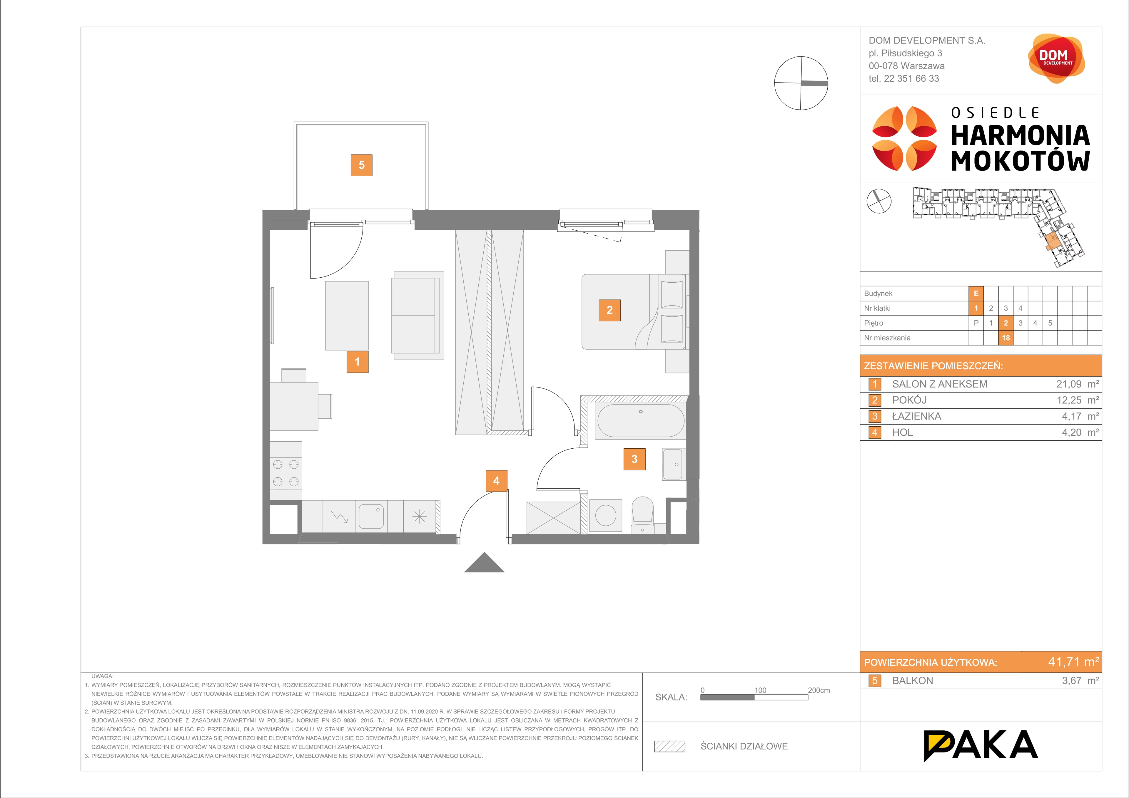 Mieszkanie 41,71 m², piętro 2, oferta nr E/18, Harmonia Mokotów, Warszawa, Mokotów, Siekierki, al. Polski Walczącej / Józefa Becka