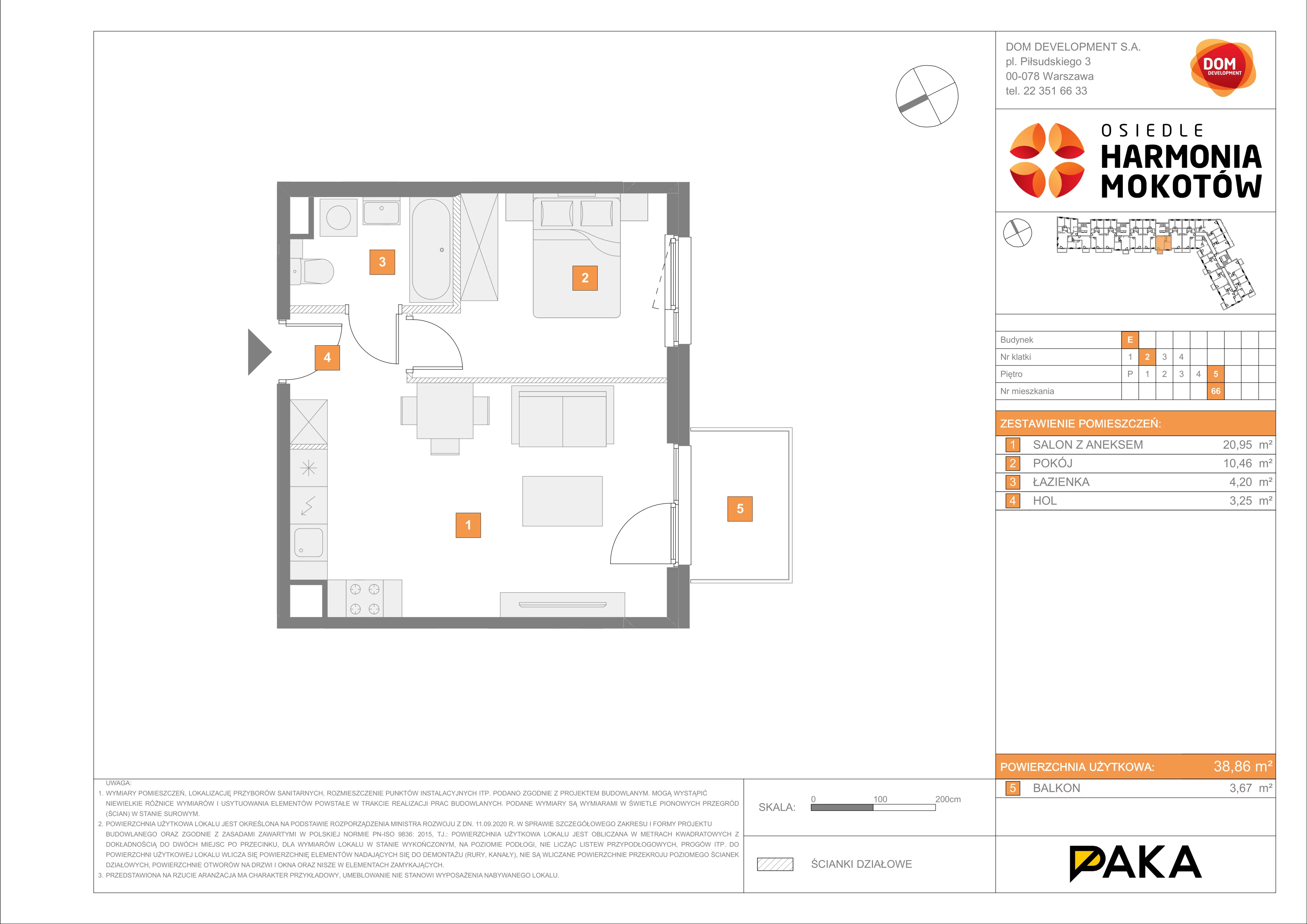 Mieszkanie 38,86 m², piętro 5, oferta nr E/66, Harmonia Mokotów, Warszawa, Mokotów, Siekierki, al. Polski Walczącej / Józefa Becka