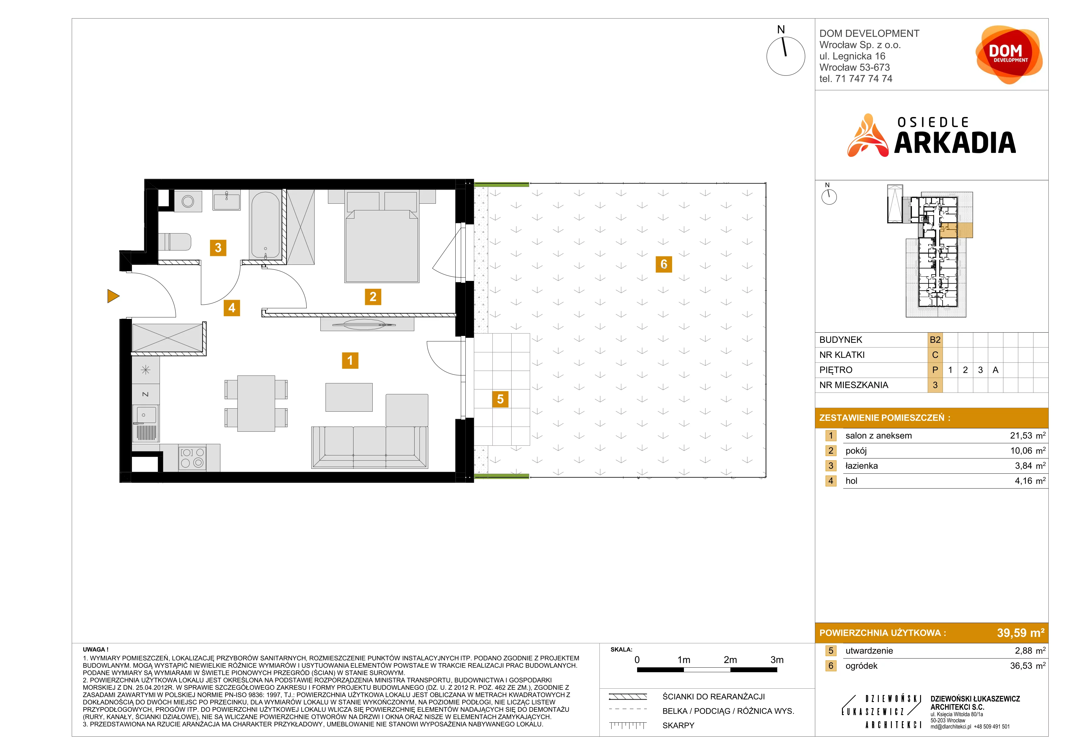 2 pokoje, mieszkanie 39,59 m², parter, oferta nr B2/3, Osiedle Arkadia, Wrocław, Polanowice-Poświętne-Ligota, Poświętne, ul. Ramiszowska 6