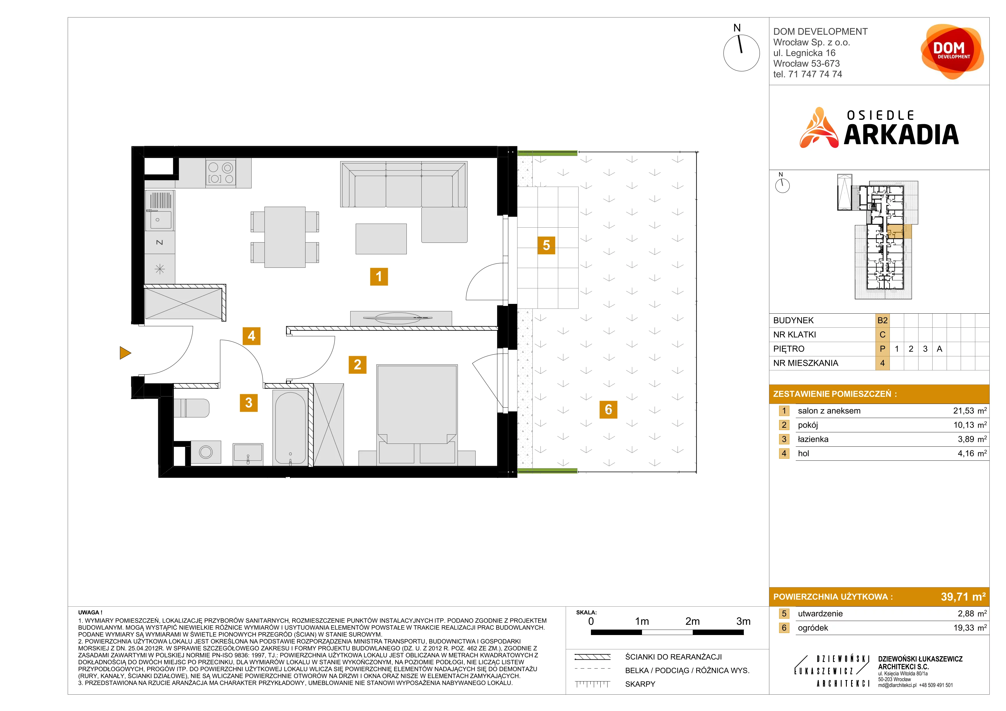 2 pokoje, mieszkanie 39,71 m², parter, oferta nr B2/4, Osiedle Arkadia, Wrocław, Polanowice-Poświętne-Ligota, Poświętne, ul. Ramiszowska 6