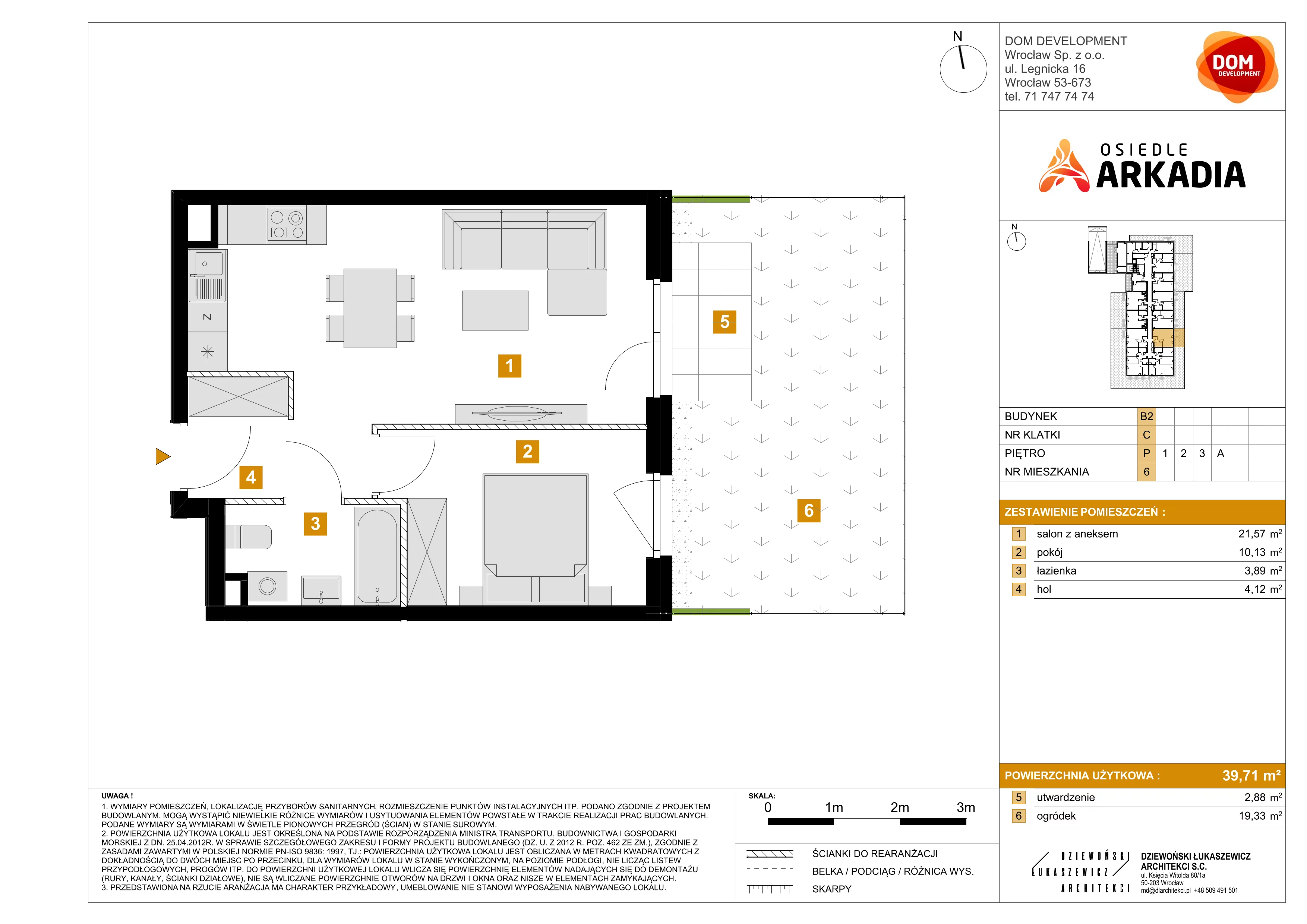 2 pokoje, mieszkanie 39,71 m², parter, oferta nr B2/6, Osiedle Arkadia, Wrocław, Polanowice-Poświętne-Ligota, Poświętne, ul. Ramiszowska 6