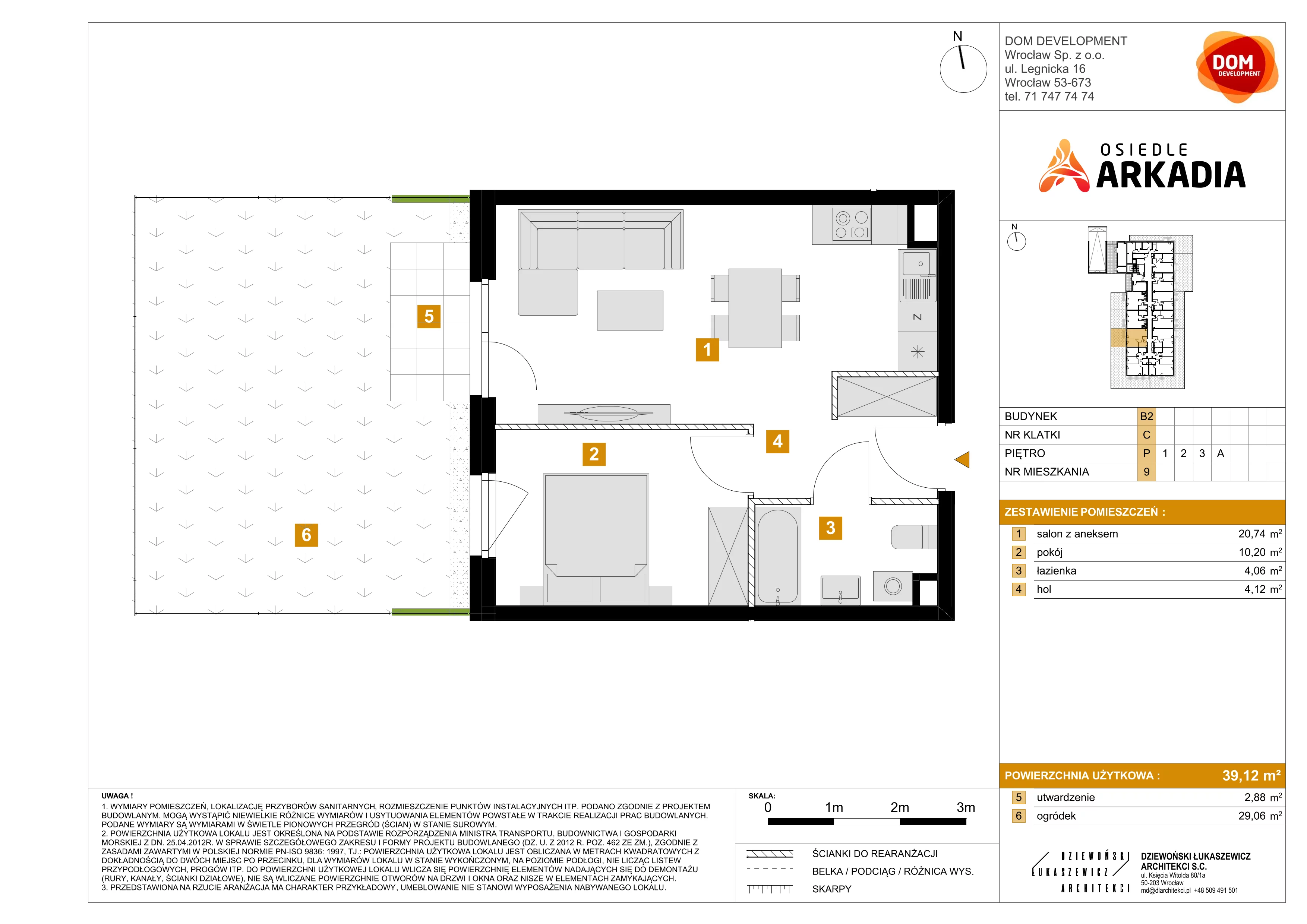 2 pokoje, mieszkanie 39,12 m², parter, oferta nr B2/9, Osiedle Arkadia, Wrocław, Polanowice-Poświętne-Ligota, Poświętne, ul. Ramiszowska 6